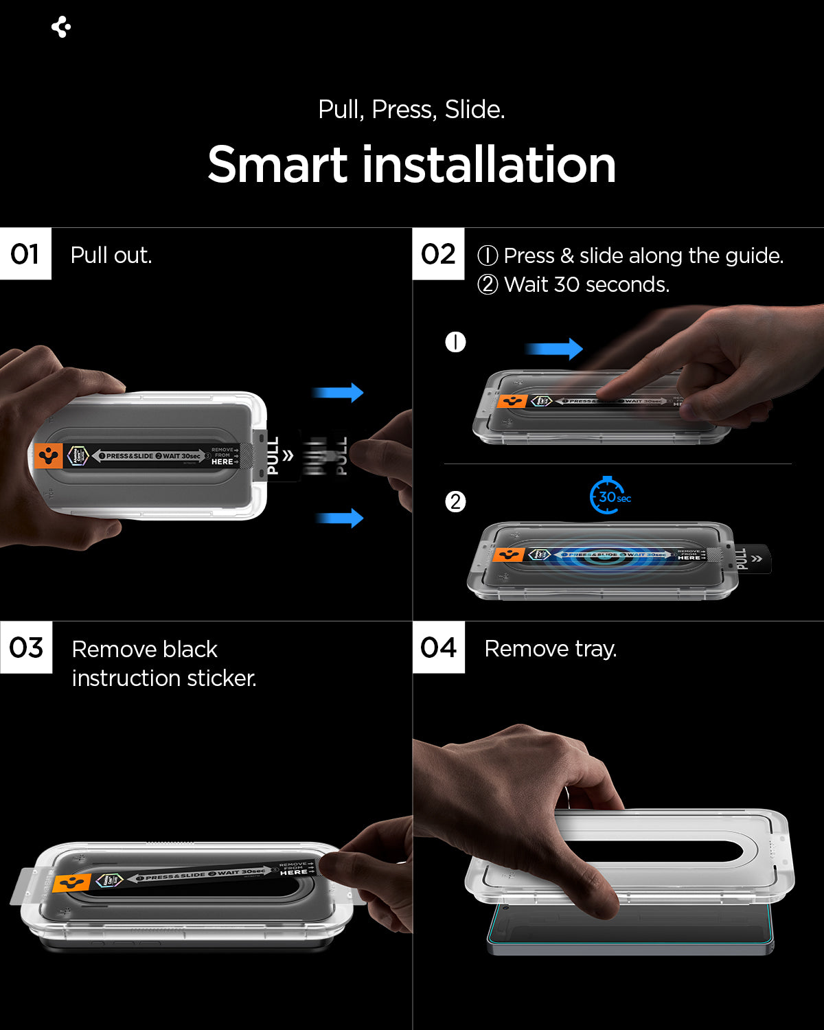 AGL11081 - Galaxy S26 Plus GLAS.tR EZ Fit Pro | Privacy showing pull, press, slide smart installaion