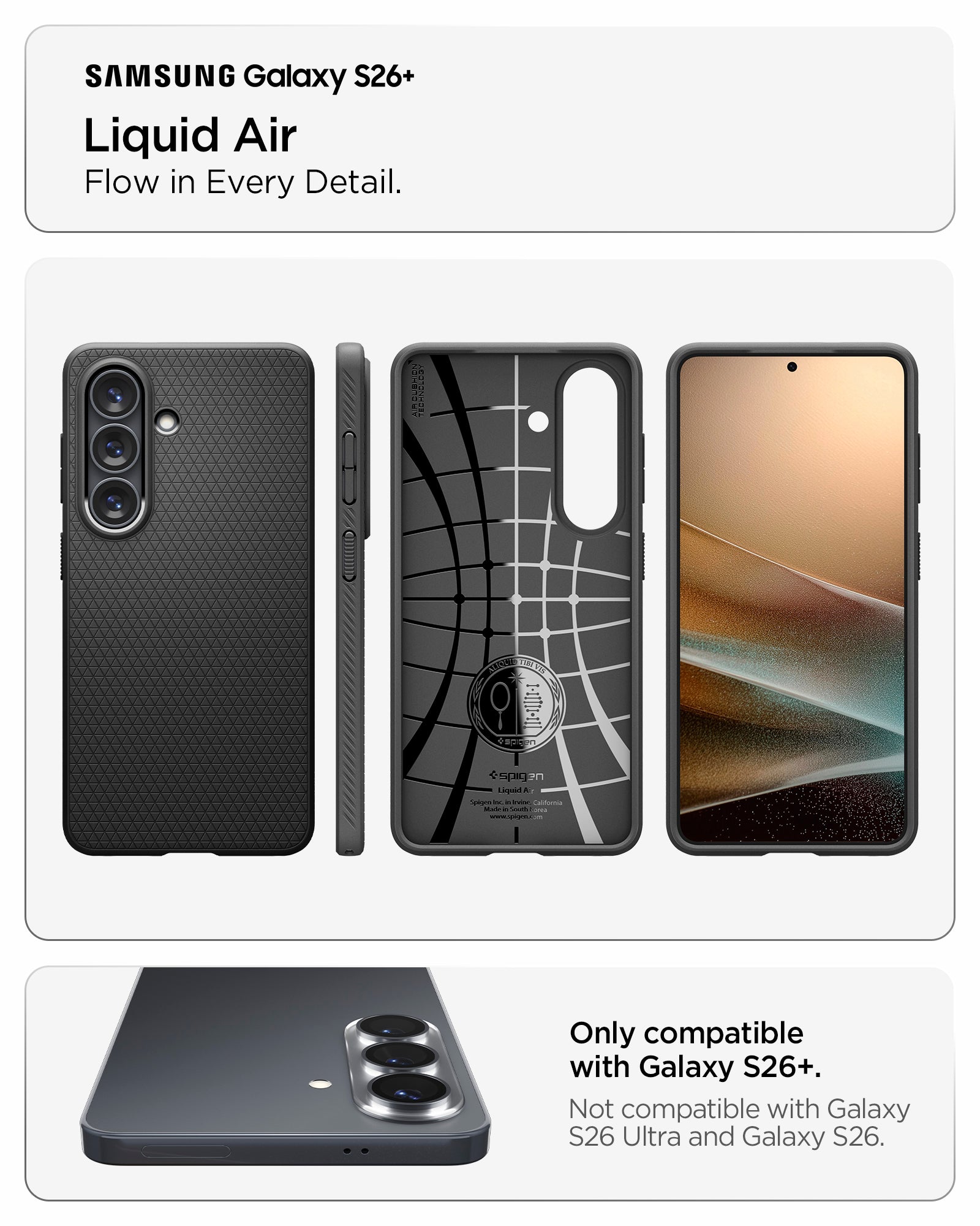 ACS11042 - Galaxy S26 Plus Liquid Air in Matte Black showing flow in every detail about liquid air