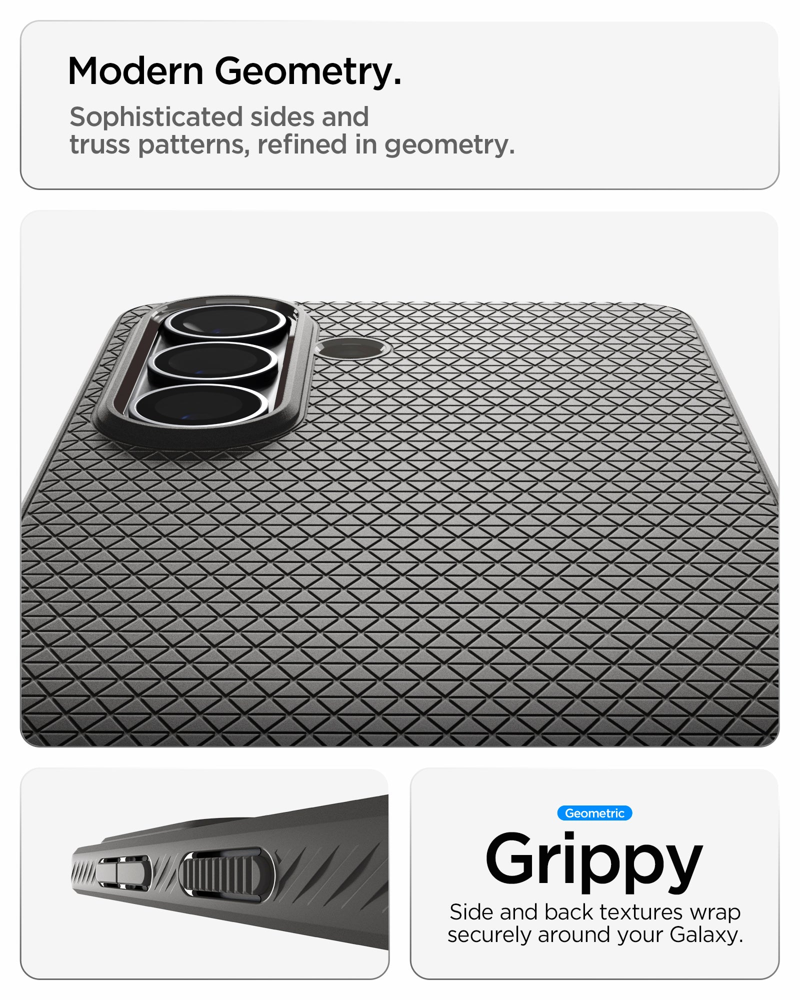 ACS11210 - Galaxy S26 Plus Liquid Air in Marble Gray showing modern geometry. sophisticated sides and truss patterns refined in geometry