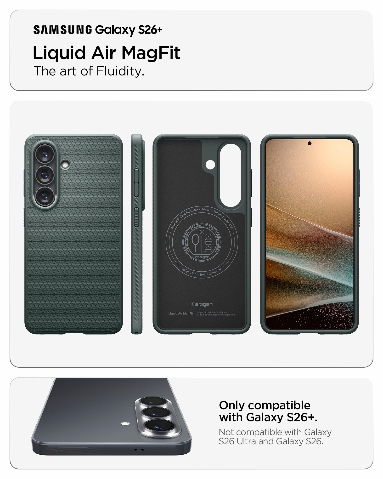ACS11045 - Galaxy S26 Plus Liquid Air (Mag Fit) in Abyss Green showing the art of fluidity