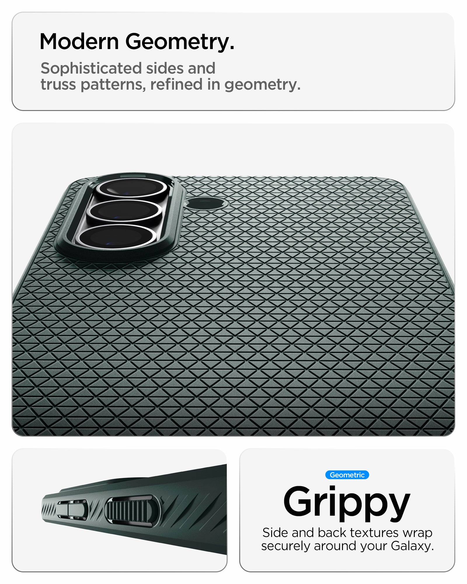 ACS11045 - Galaxy S26 Plus Liquid Air (Mag Fit) in Abyss Green showing modern geometry. sophisticated sides and truss patterns refined in geometry