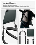 ACS11045 - Galaxy S26 Plus Liquid Air (Mag Fit) in Abyss Green showing lanyard ready. Bottom lanyard cutouts for a secure steady grip and hands free carry