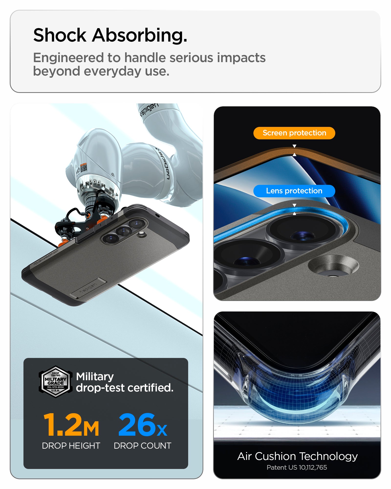 ACS11052 - Galaxy S26 Plus Case Tough Armor (Mag Fit) Gunmetal showing shock absorbing. engineered to handle serious impacts beyond everyday use