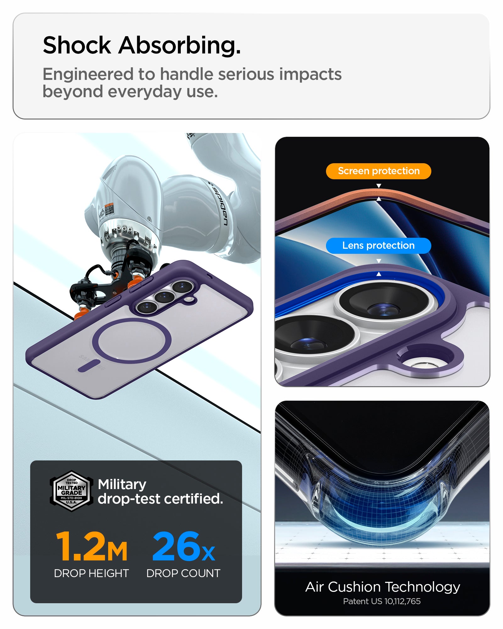 ACS11164 - Galaxy S26 Plus Case Ultra Hybrid (Mag Fit) Deep Purple showing shock absorbing. engineered to handle serious impacts beyond everyday use