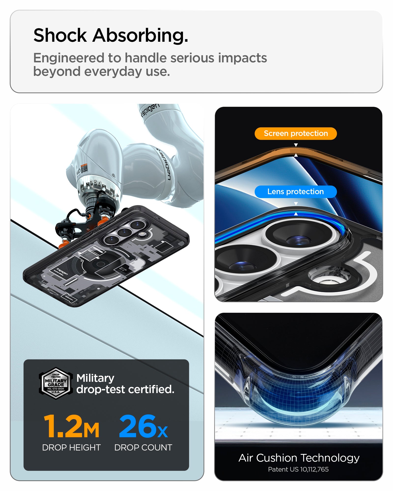 ACS10966 - Galaxy S26 Plus Case Ultra Hybrid Zero One (Mag Fit) Black showing shock absorbing. engineered to handle serious impacts beyond everyday use