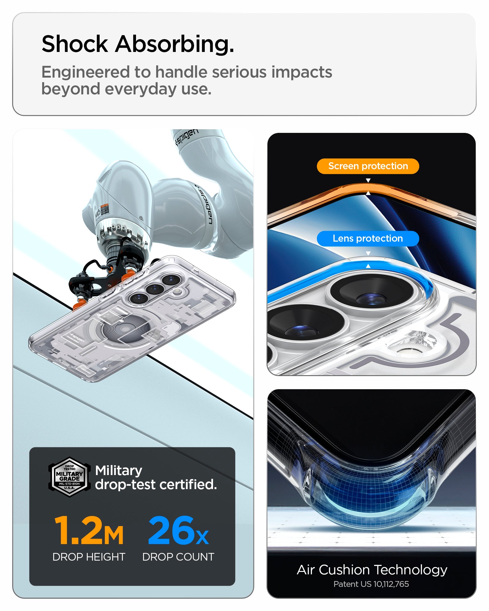 ACS10967 - Galaxy S26 Plus Case Ultra Hybrid Zero One (Mag Fit) White showing shock absorbing. engineered to handle serious impacts beyond everyday use