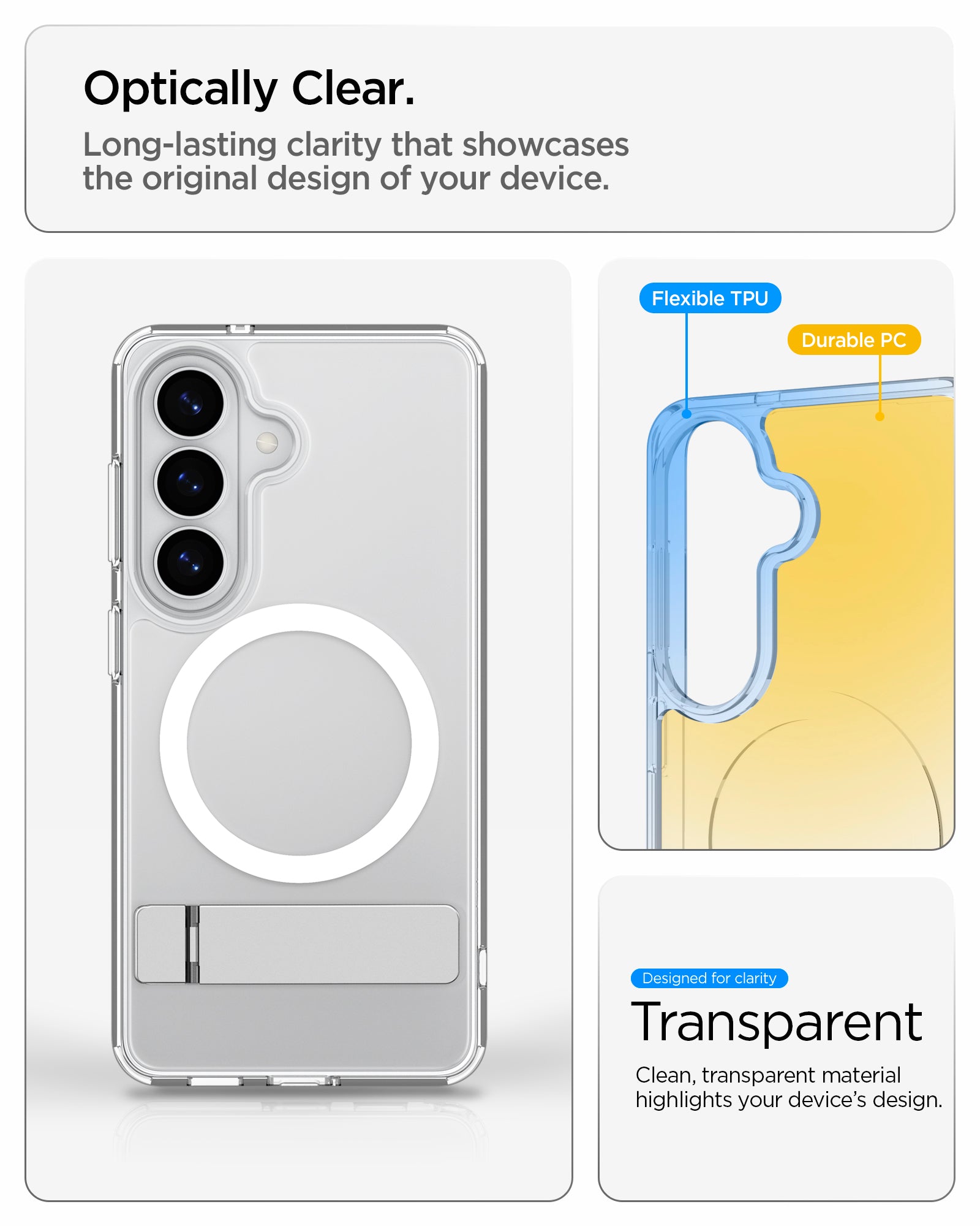ACS11050 - Galaxy S26 Plus Case - Ultra Hybrid S (Mag Fit) Clear White showing optically clear. long lasting clarity that showcases the original design of your device