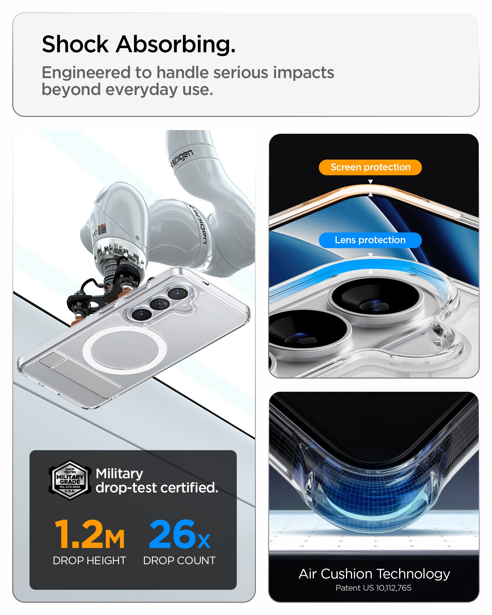 ACS11050 - Galaxy S26 Plus Case - Ultra Hybrid S (Mag Fit) Clear White showing shock absorbing. engineered to handle serious impacts beyond everyday use