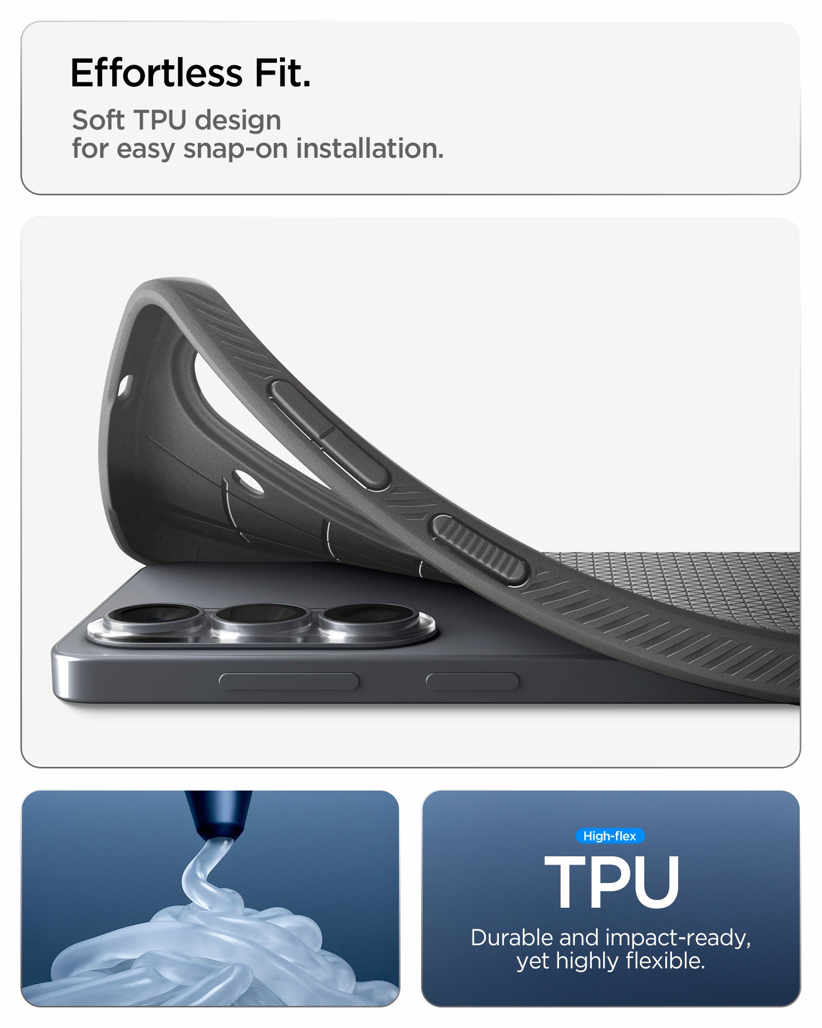 ACS11216 - Galaxy S26 Liquid Air in Marble Gray showing effortless fit. soft TPU design for easy snap on installation