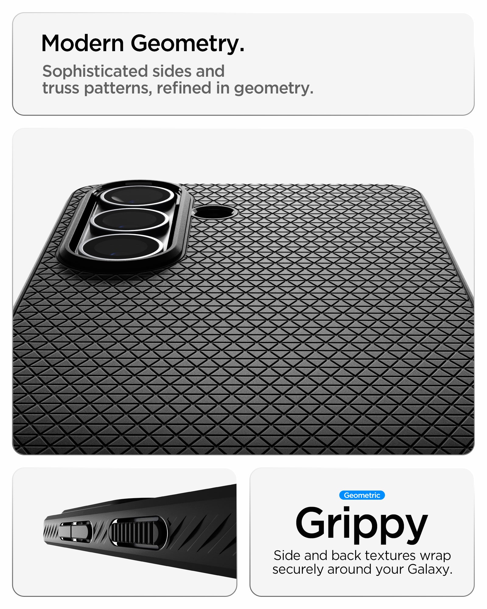 ACS11054 - Galaxy S26 Liquid Air in Matte Black showing modern geometry. sophisticated sides and truss patterns refined in geometry