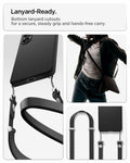 ACS11054 - Galaxy S26 Liquid Air in Matte Black showing lanyard ready. Bottom lanyard cutouts for a secure steady grip and hands free carry