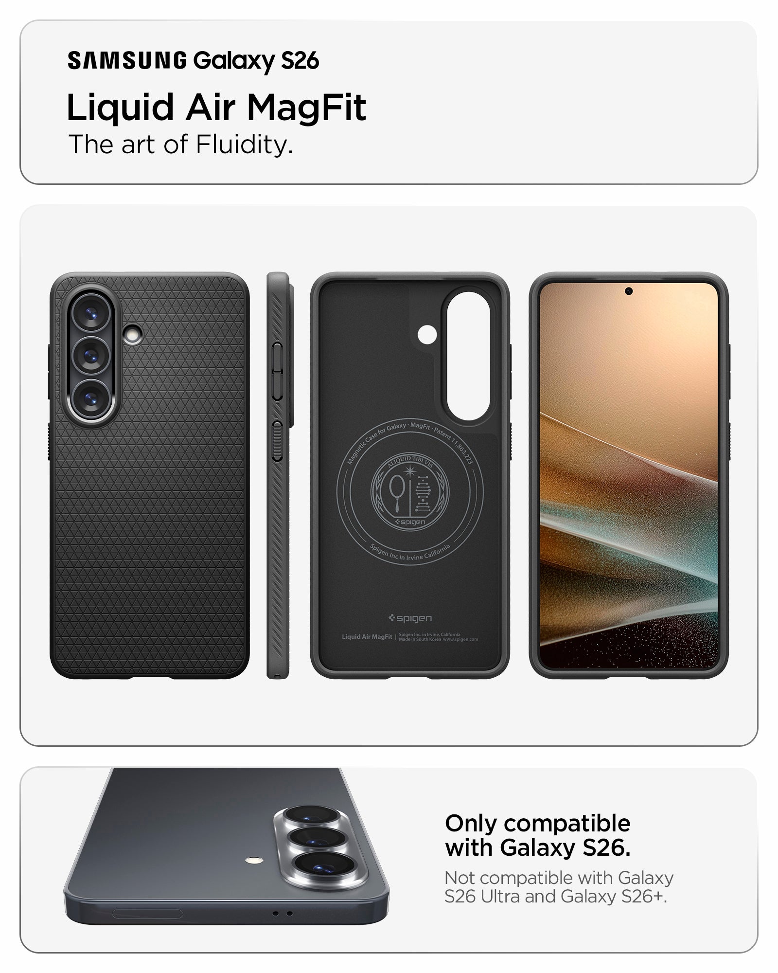 ACS11055 - Galaxy S26 Liquid Air (Mag Fit) in Matte Black showing the art of fluidity