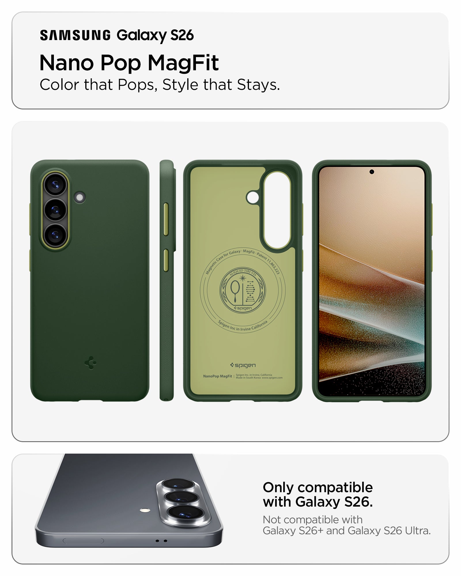 ACS11067 - Galaxy S26  Nano Pop (Mag Fit) in Avo Green showing color that pops style that stays