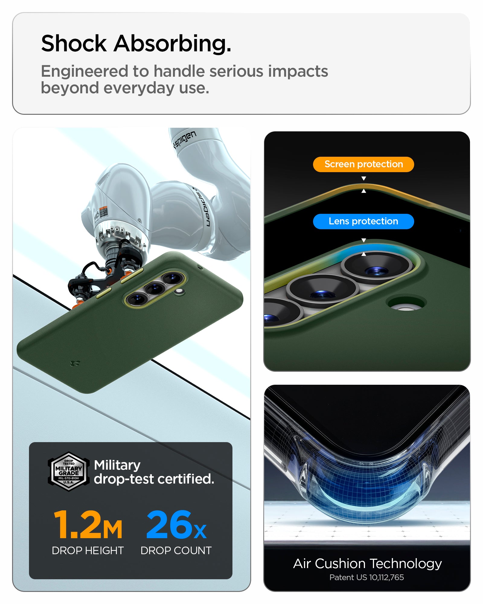 ACS11067 - Galaxy S26  Nano Pop (Mag Fit) in Avo Green showing shock absorbing. engineered to handle serious impacts beyond everyday use