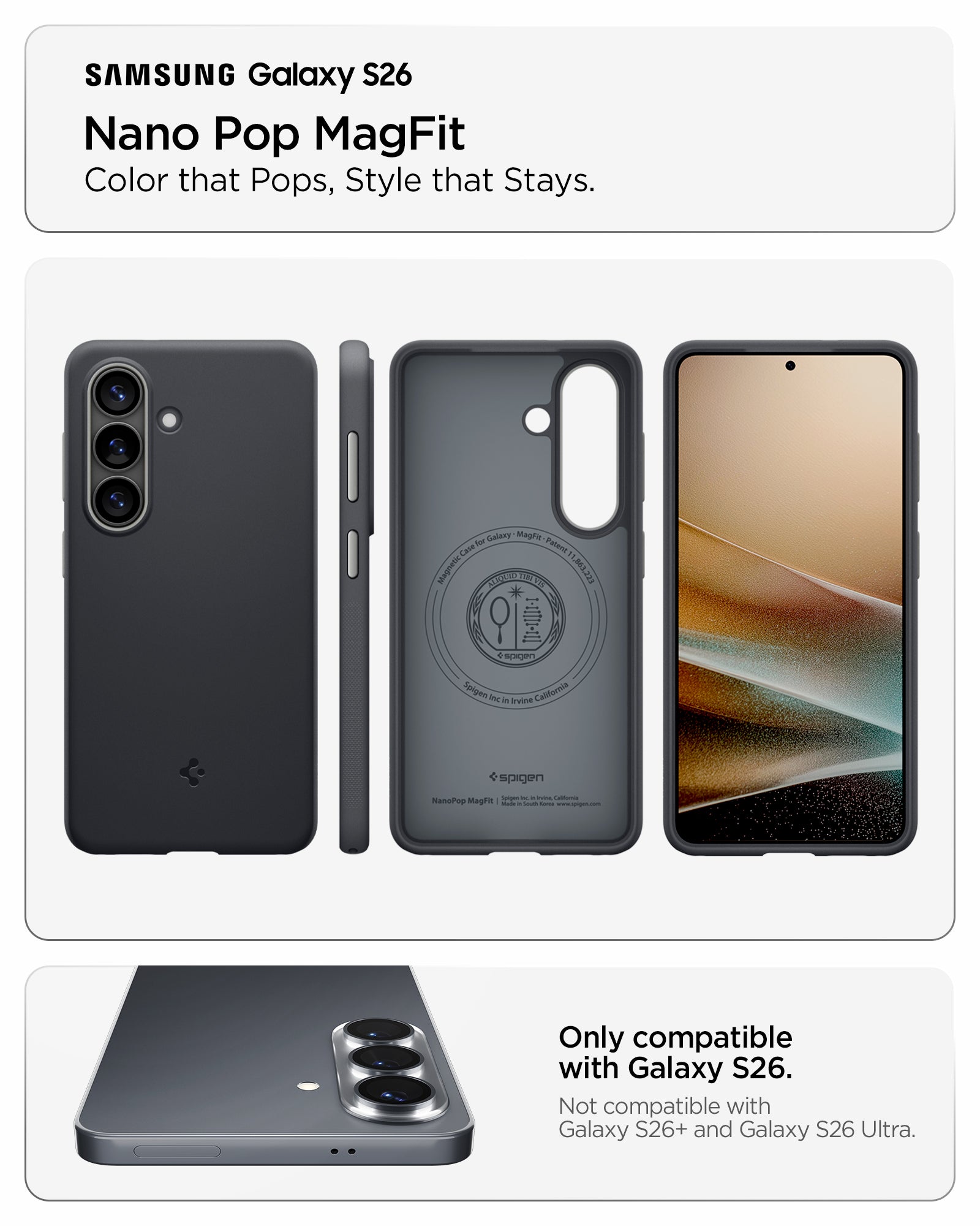 ACS11066 - Galaxy S26  Nano Pop (Mag Fit) in Black Sesame showing color that pops style that stays