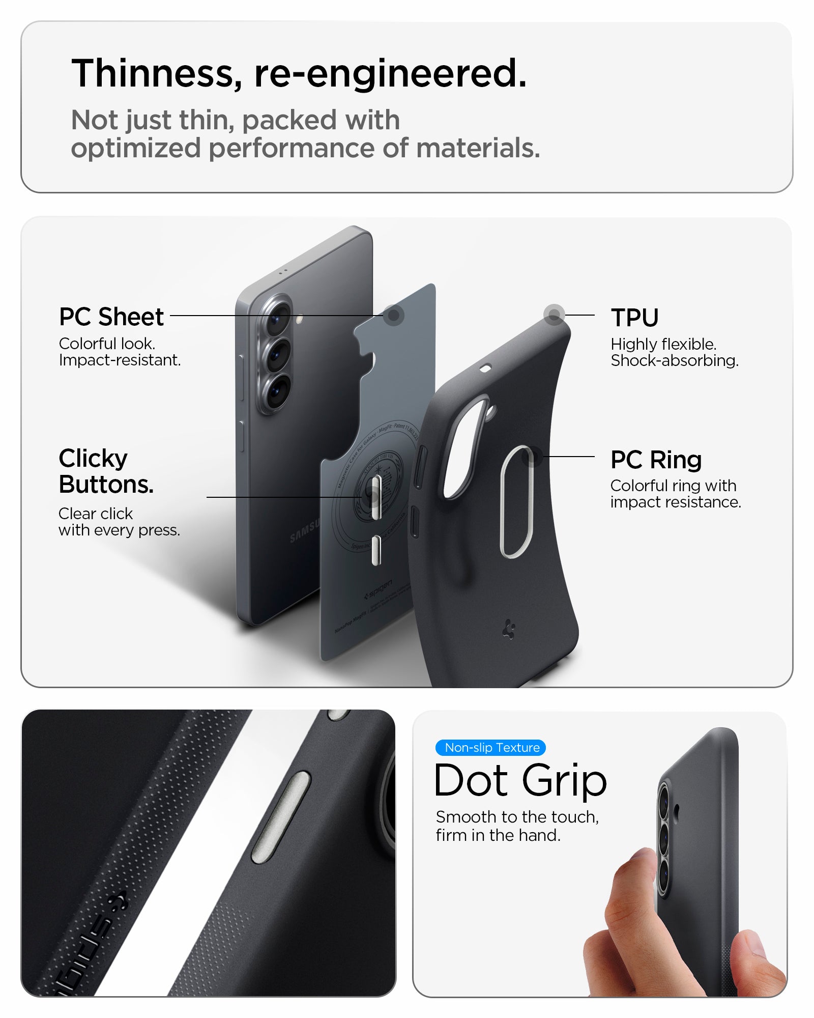 ACS11066 - Galaxy S26  Nano Pop (Mag Fit) in Black Sesame showing thinness re-engineered. not just thin packed with optimized performance of materials