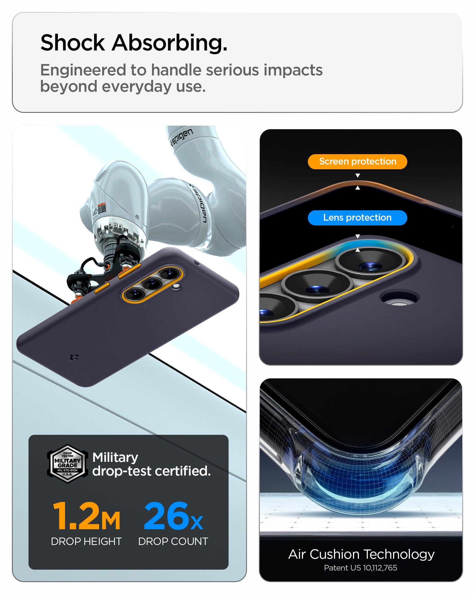 ACS11065 - Galaxy S26 Nano Pop (Mag Fit) in Blueberry Navy showing shock absorbing. engineered to handle serious impacts beyond everyday use