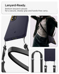 ACS11065 - Galaxy S26 Nano Pop (Mag Fit) in Blueberry Navy showing lanyard ready. Bottom lanyard cutouts for a secure steady grip and hands free carry