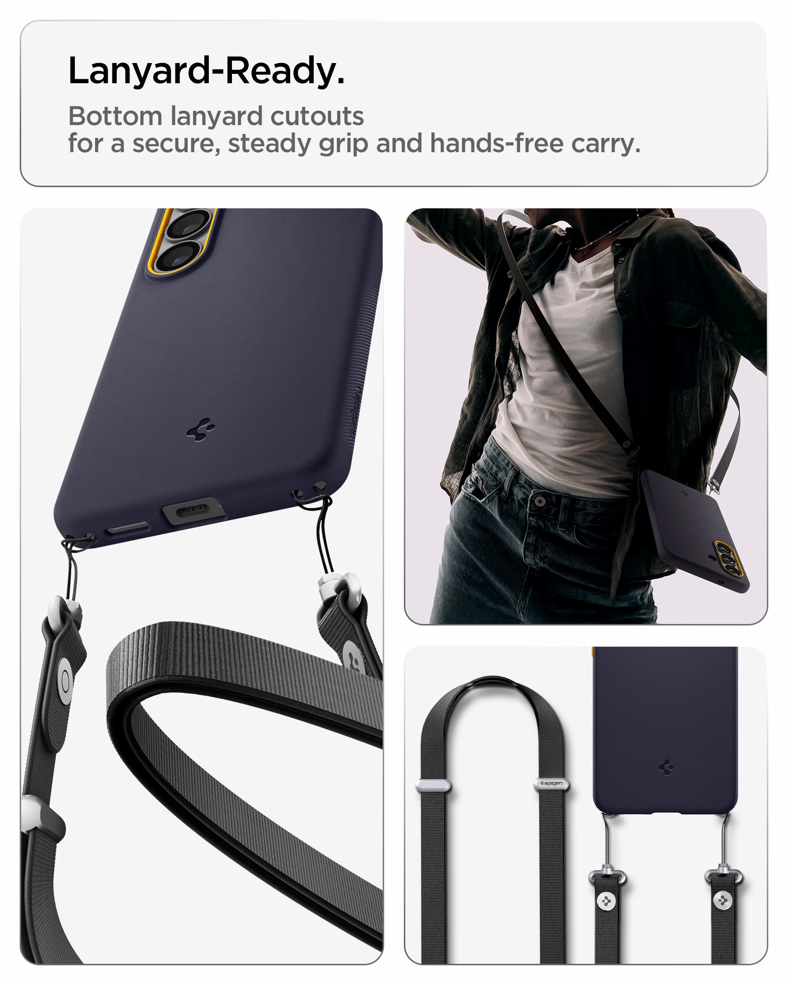 ACS11065 - Galaxy S26 Nano Pop (Mag Fit) in Blueberry Navy showing lanyard ready. Bottom lanyard cutouts for a secure steady grip and hands free carry