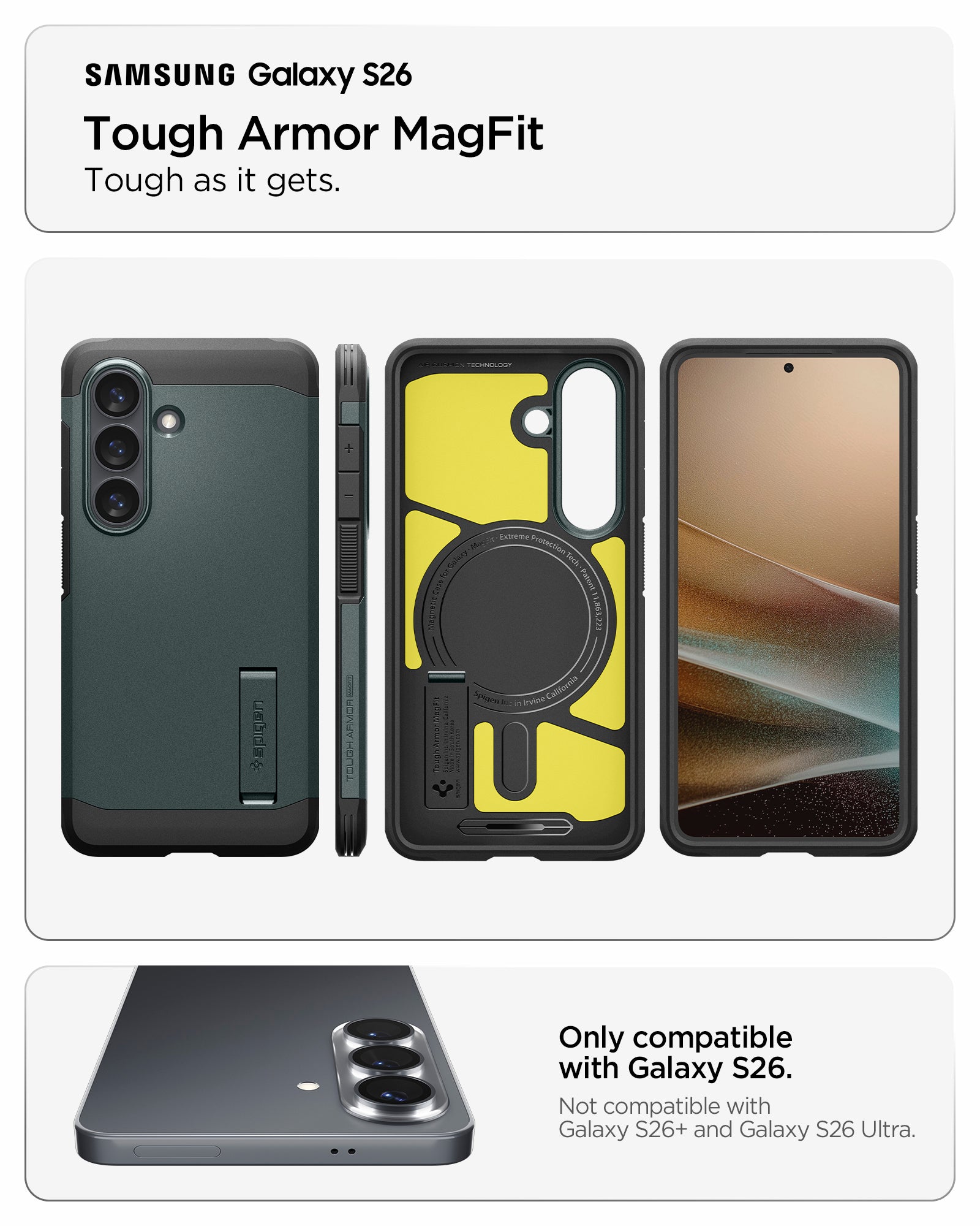 ACS11064 - Galaxy S26 Case Tough Armor (Mag Fit) Abyss Green showing compatibility and tough as it gets