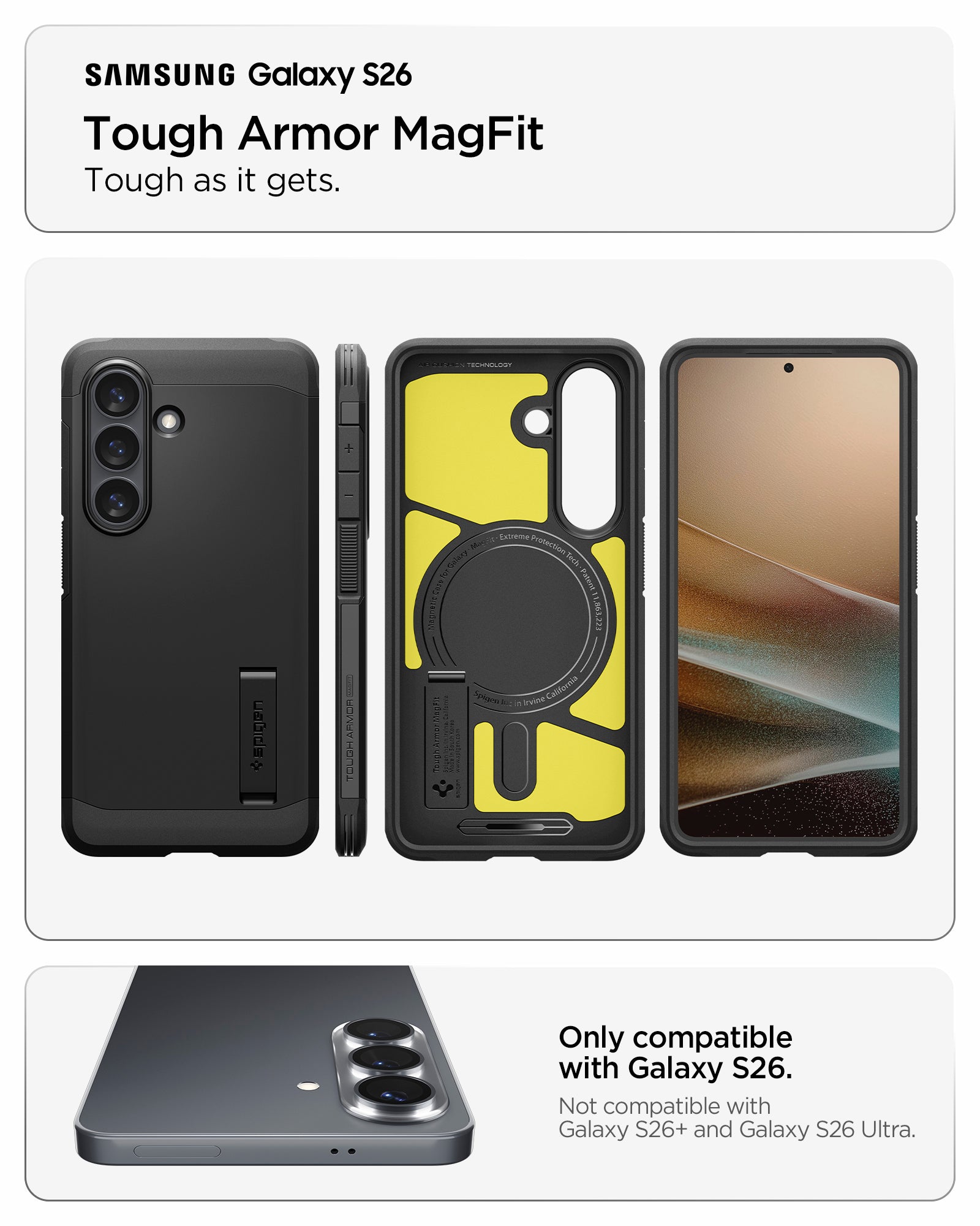 ACS11062 - Galaxy S26 Case Tough Armor (Mag Fit) Black showing compatibility and tough as it gets