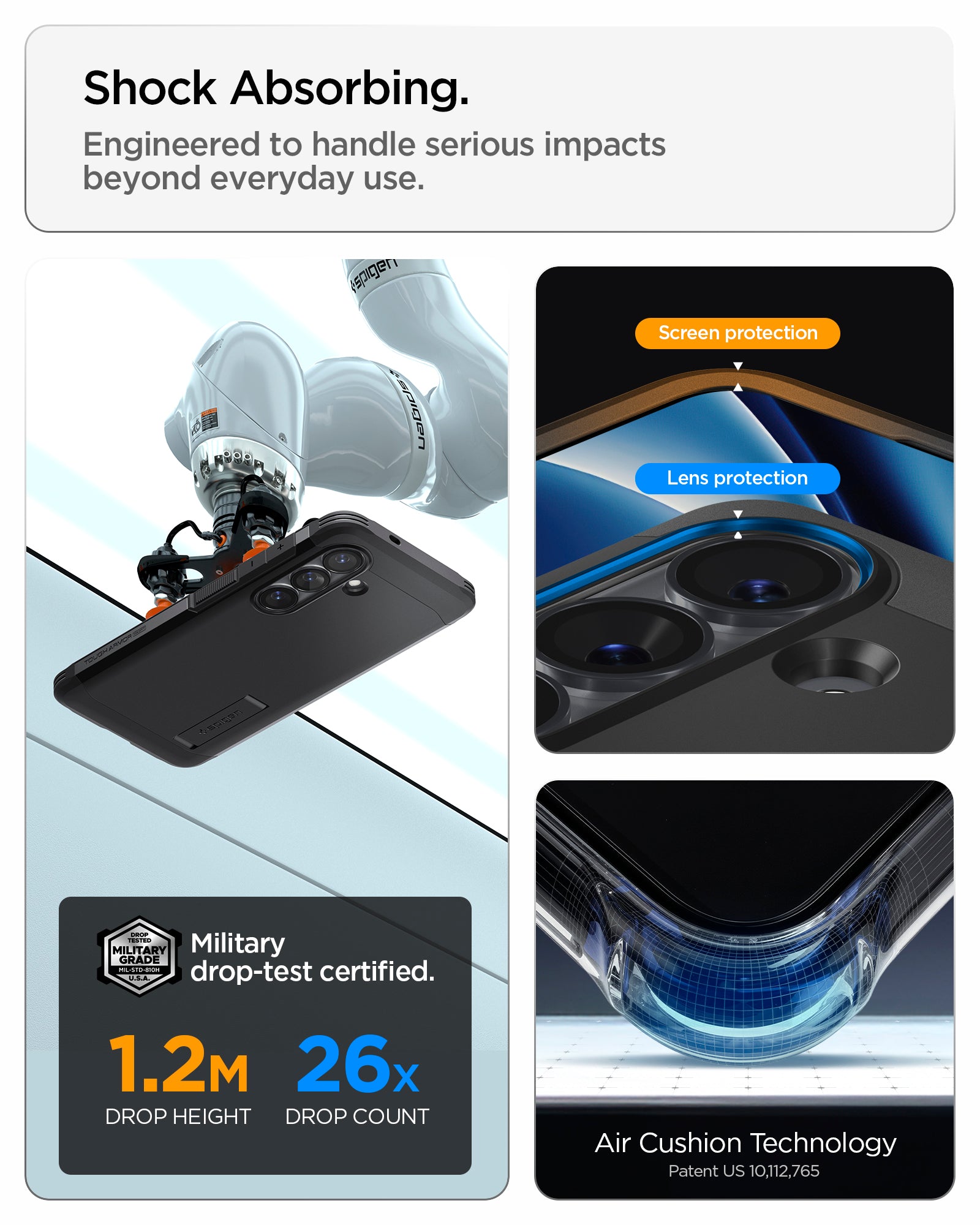 ACS11062 - Galaxy S26 Case Tough Armor (Mag Fit) Black showing shock absorbing. engineered to handle serious impacts beyond everyday use