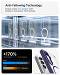 ACS11167 - Galaxy S26 Case Ultra Hybrid (Mag Fit) Deep Purple showing anti yellowing technology keeps clarity 1.7x longer with spigen's duraclear technology