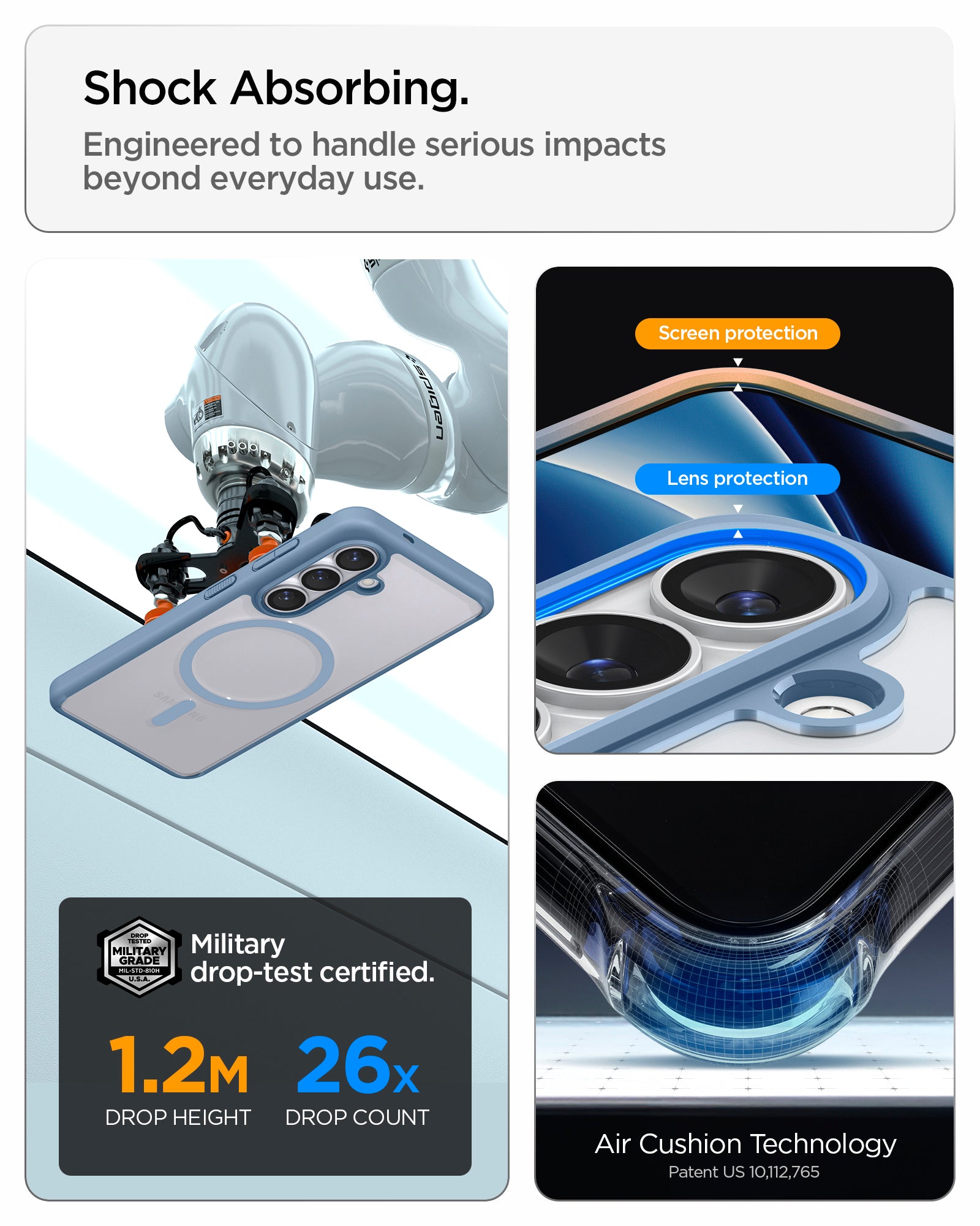 ACS11166 - Galaxy S26 Case Ultra Hybrid (Mag Fit) Light Blue showing shock absorbing. engineered to handle serious impacts beyond everyday use