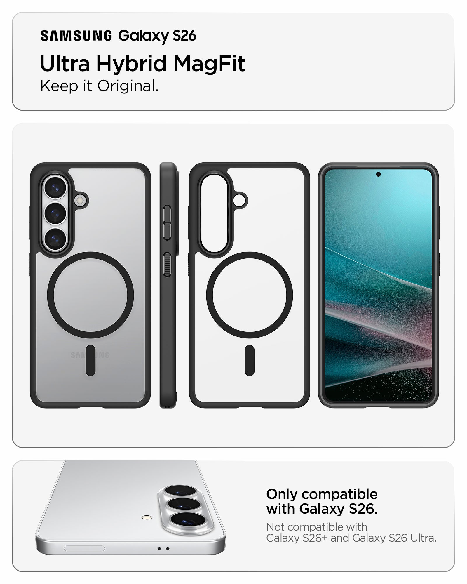 ACS10970 - Galaxy S26 Case Ultra Hybrid (Mag Fit) Matte Black showing keep it original ultra hybrid magfit