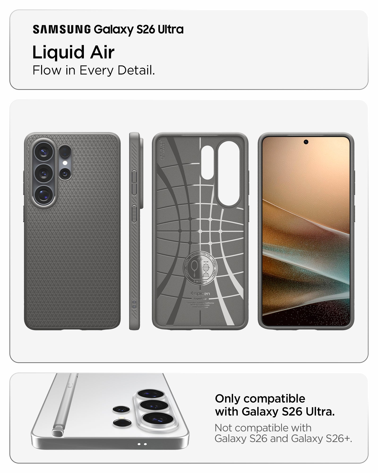 ACS11204 - Galaxy S26 Ultra Liquid Air in Marble Gray showing flow in every detail about liquid air