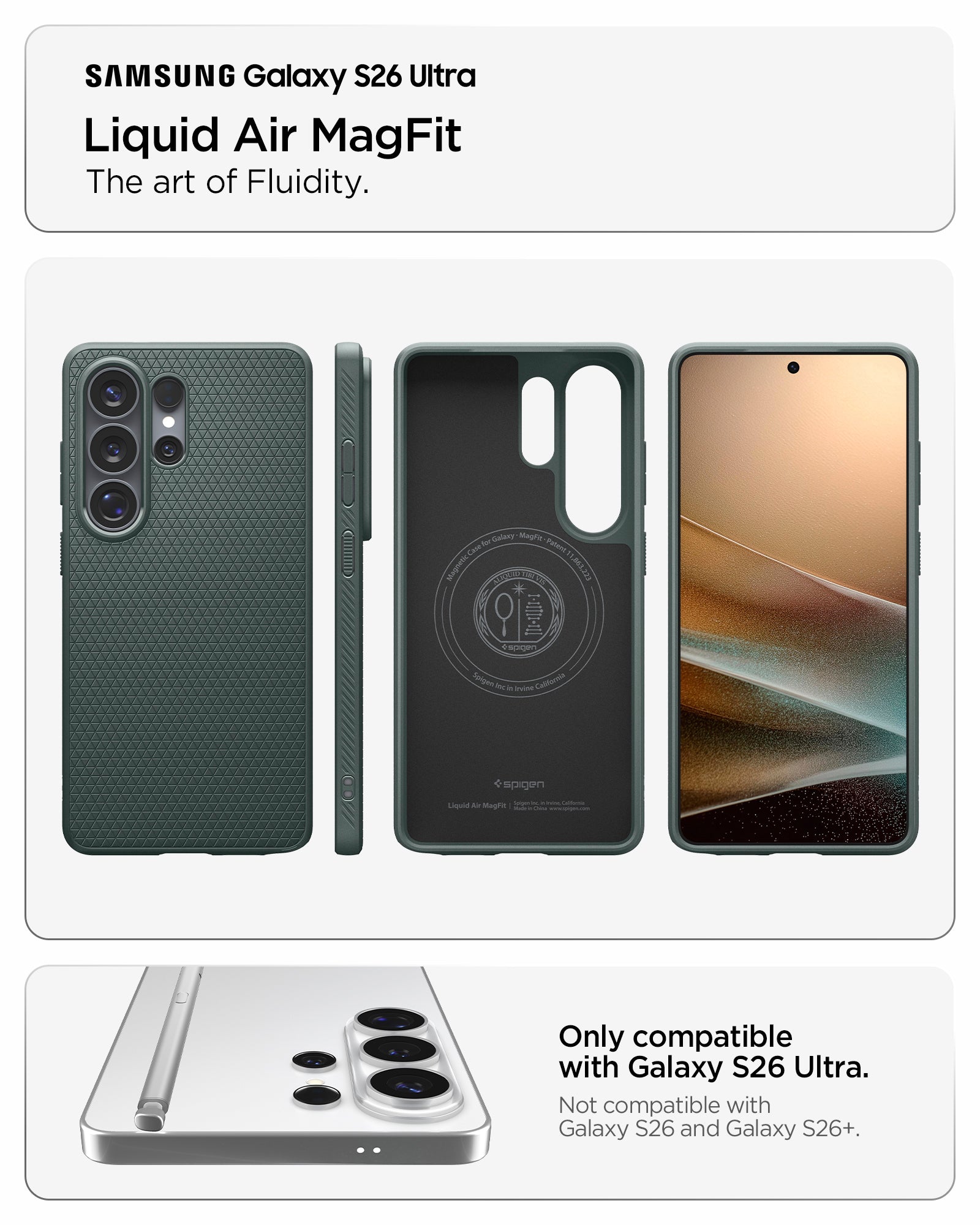 ACS11026 - Galaxy S26 Ultra Liquid Air (Mag Fit) in Abyss Green showing the art of fluidity
