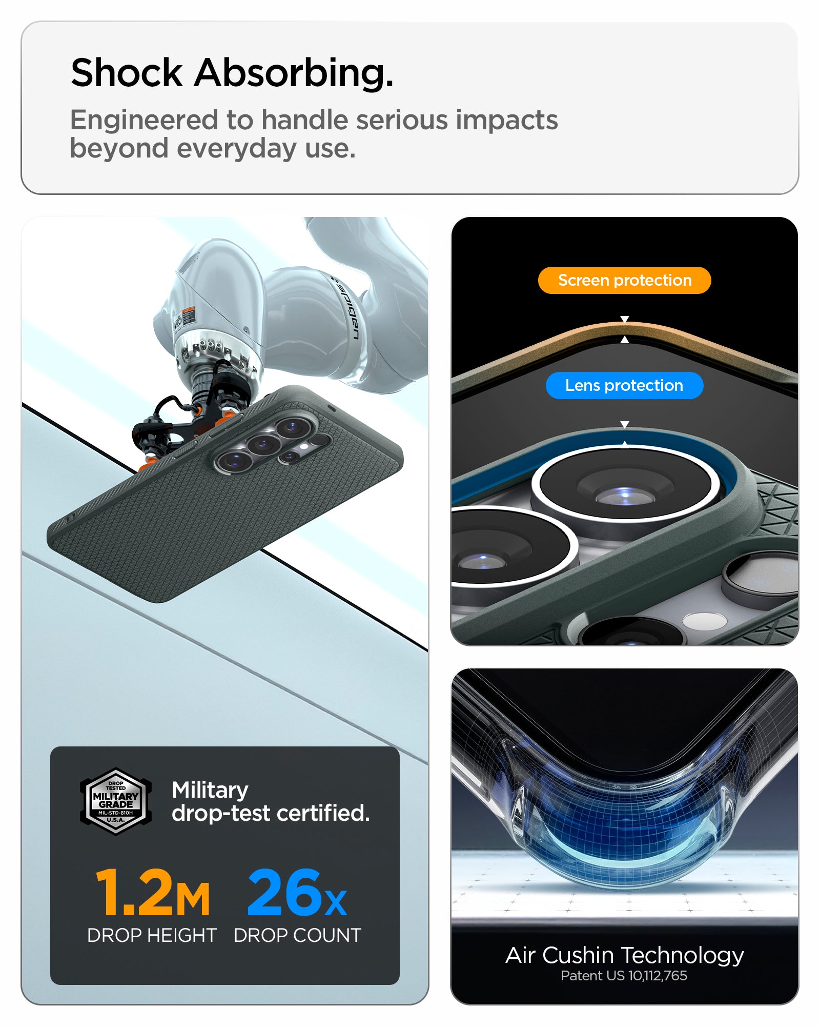 ACS11026 - Galaxy S26 Ultra Liquid Air (Mag Fit) in Abyss Green showing shock absorbing. engineered to handle serious impacts beyond everyday use