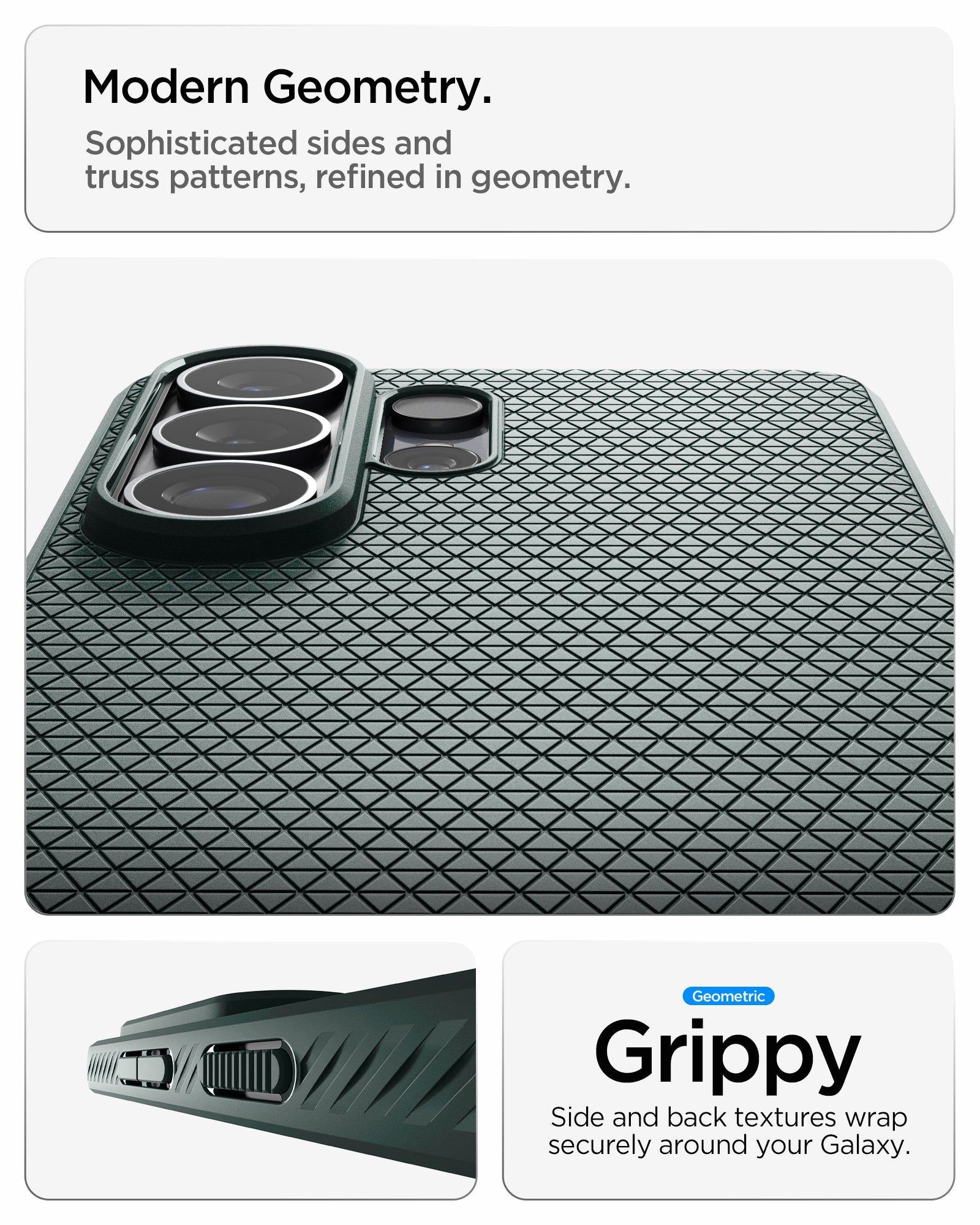 ACS11026 - Galaxy S26 Ultra Liquid Air (Mag Fit) in Abyss Green showing modern geometry. sophisticated sides and truss patterns refined in geometry