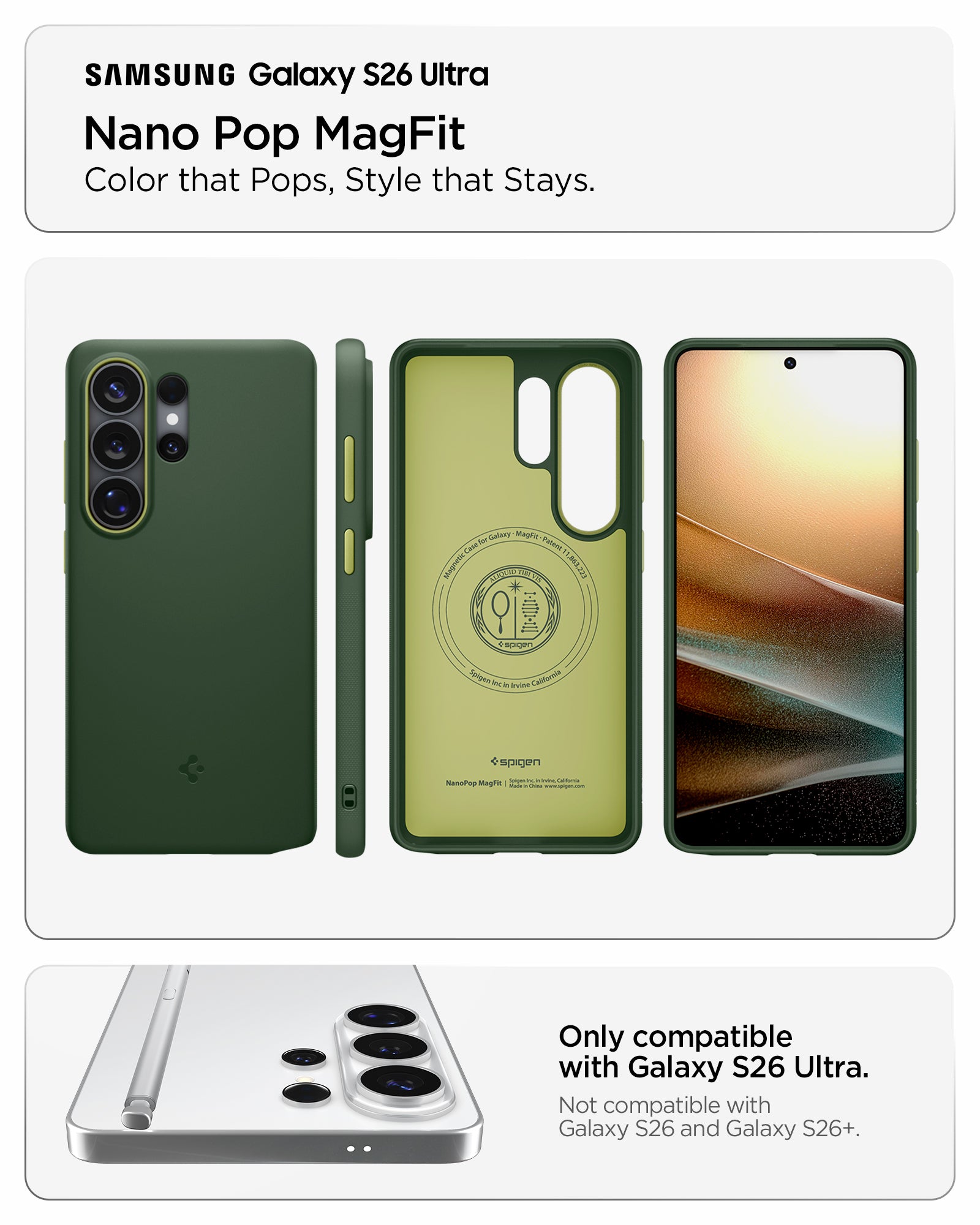 ACS11039 - Galaxy S26 Ultra Nano Pop (Mag Fit) in Avo Green showing color that pops style that stays