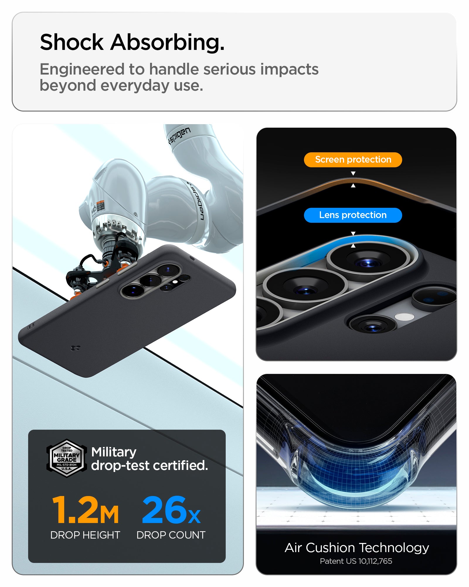 ACS11038 - Galaxy S26 Ultra Nano Pop (Mag Fit) in Black Sesame showing shock absorbing. engineered to handle serious impacts beyond everyday use