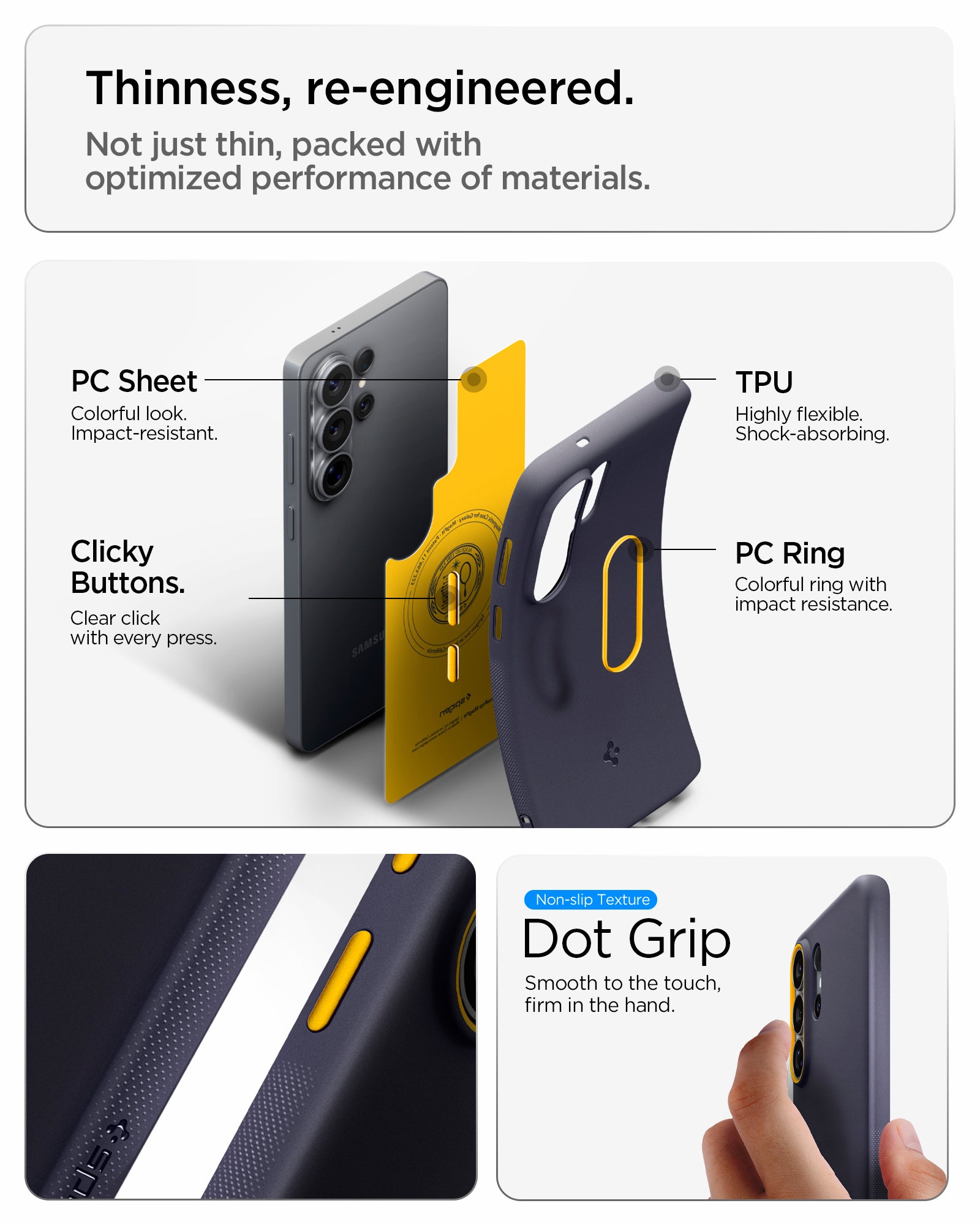 ACS11037 - Galaxy S26 Ultra Nano Pop (Mag Fit) in Blueberry Navy showing thinness re-engineered. not just thin packed with optimized performance of materials