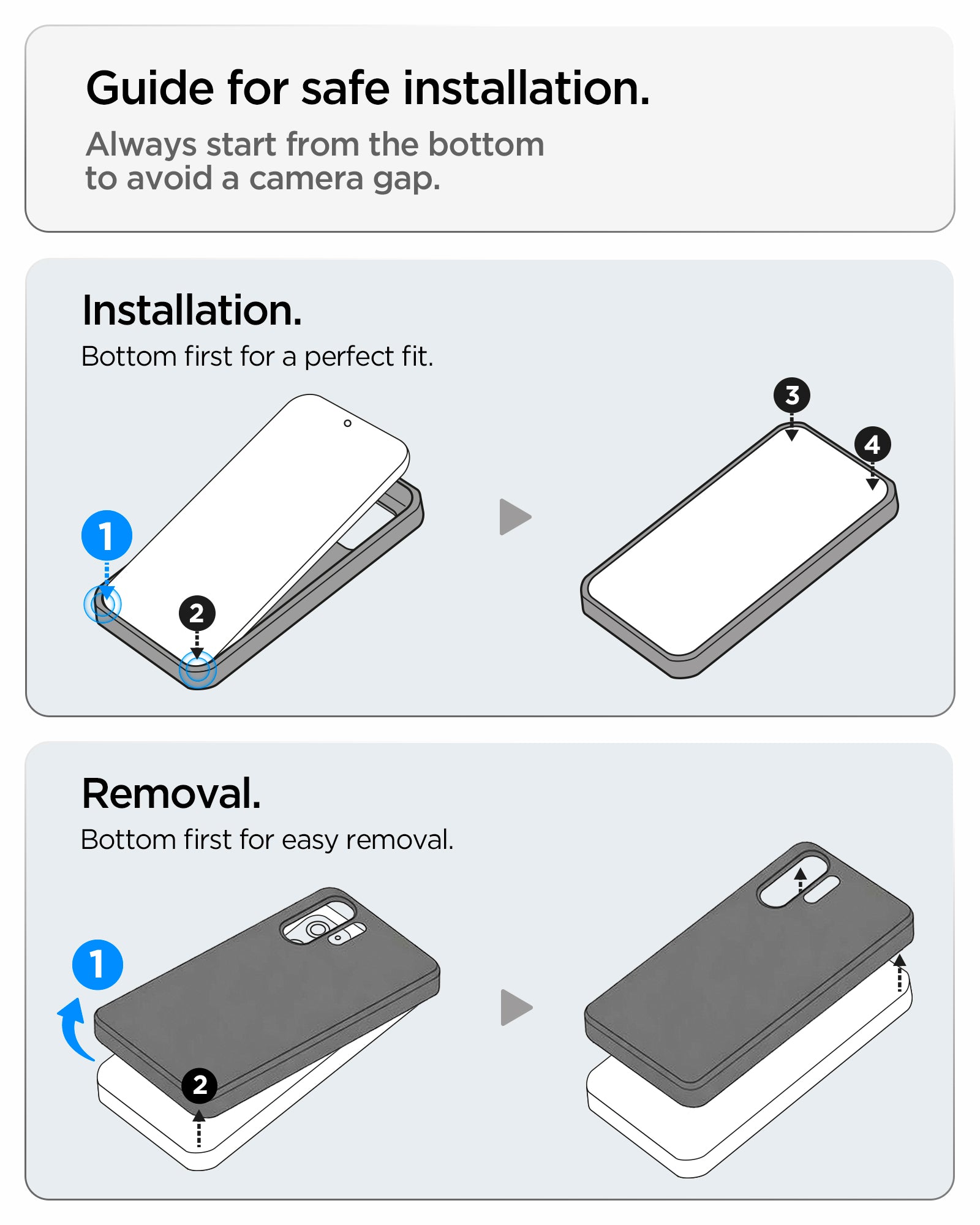 ACS11041 - Galaxy S26 Ultra Optik Armor in Abyss Green showing guide for safe installation