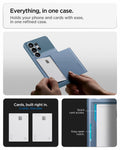 ACS11225 - Galaxy S26 Ultra Slim Armor CS in Light Blue showing everyday, in one case. 2 cards built in case