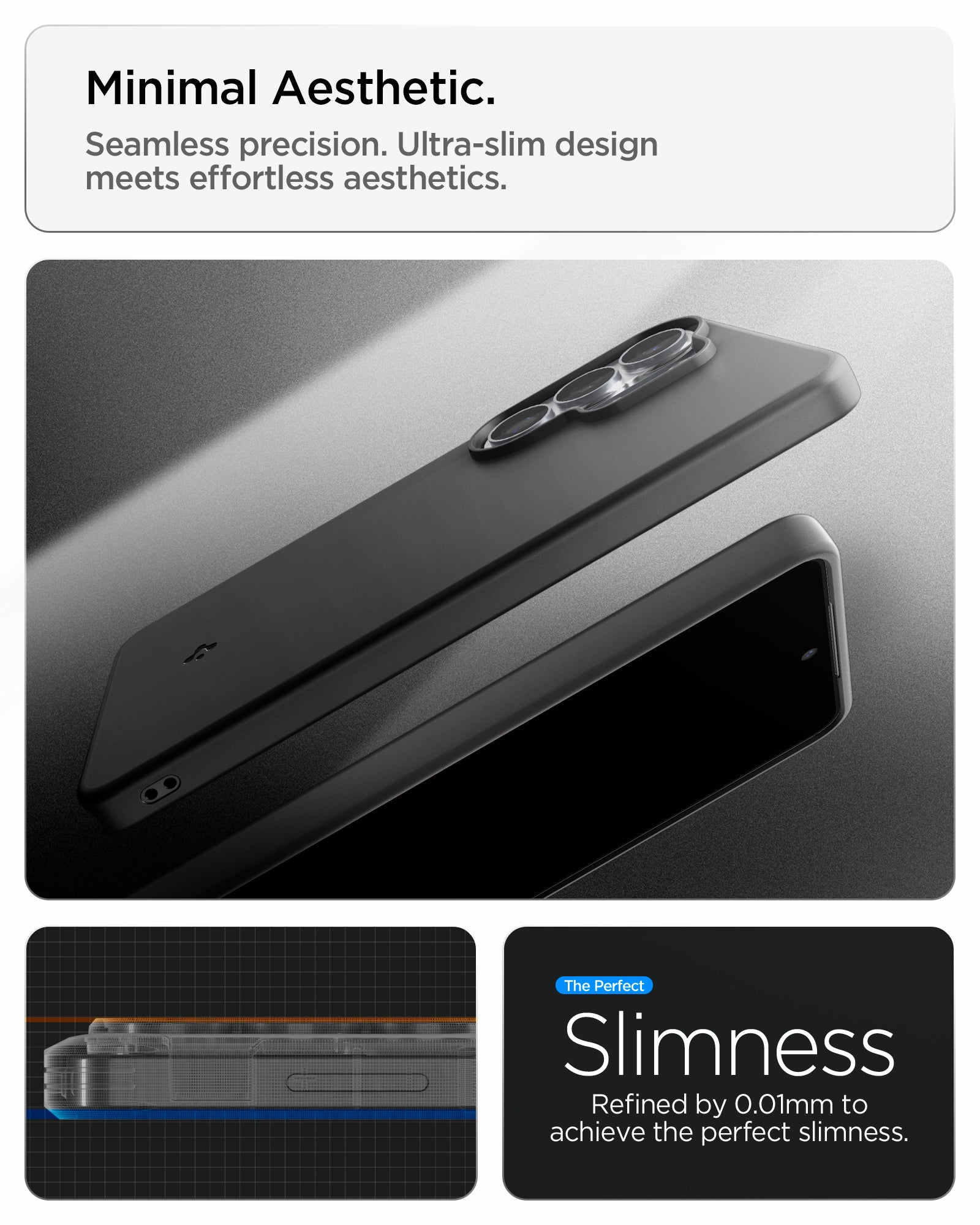 ACS10694 - Galaxy S26 Ultra Case - ThinTect (Mag Fit) Black showing minimal aesthetic. seamless precision. ultra slim design meets effortless aesthetics