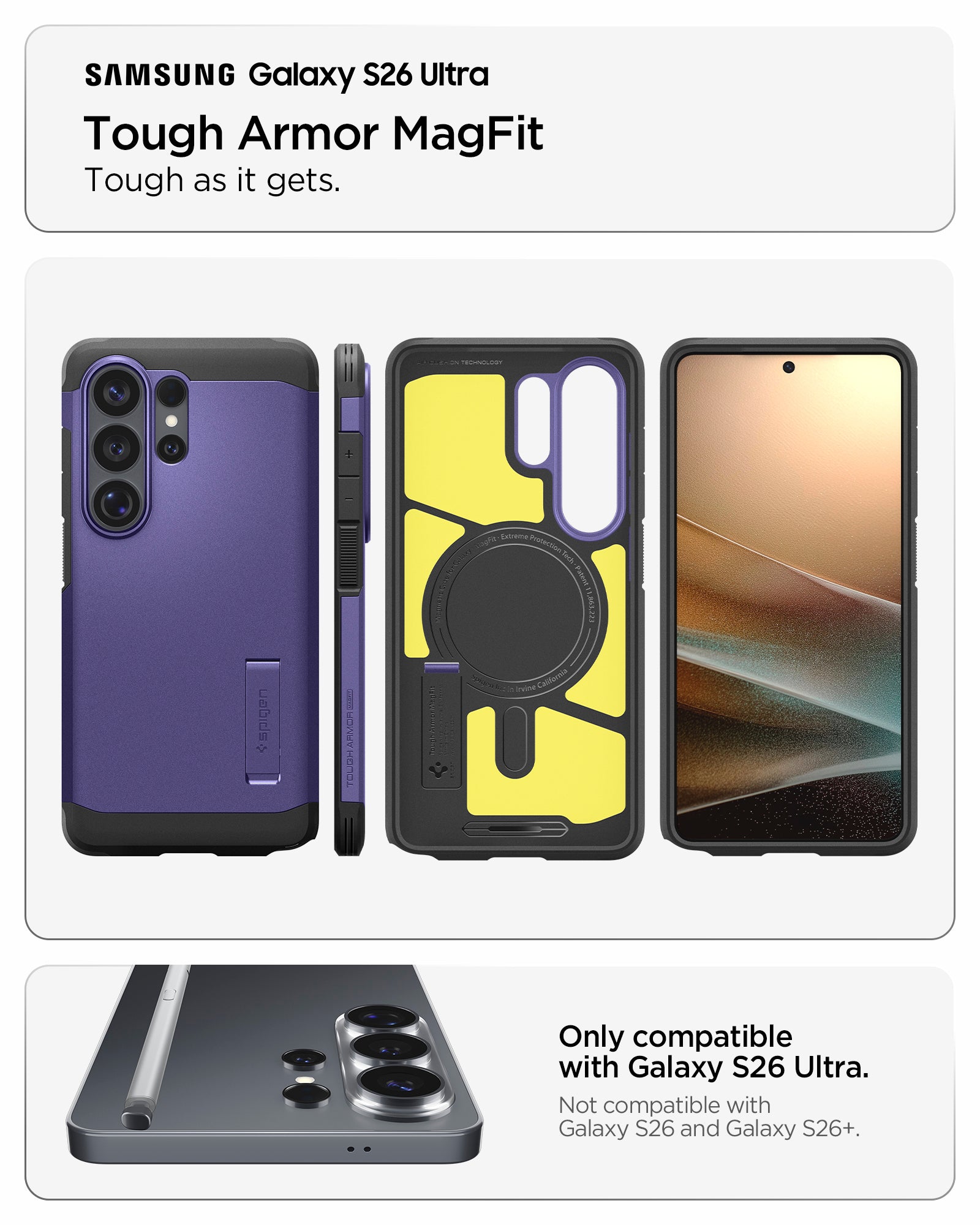 ACS11162 - Galaxy S26 Ultra Case Tough Armor (Mag Fit) Ash Violet showing compatibility and tough as it gets