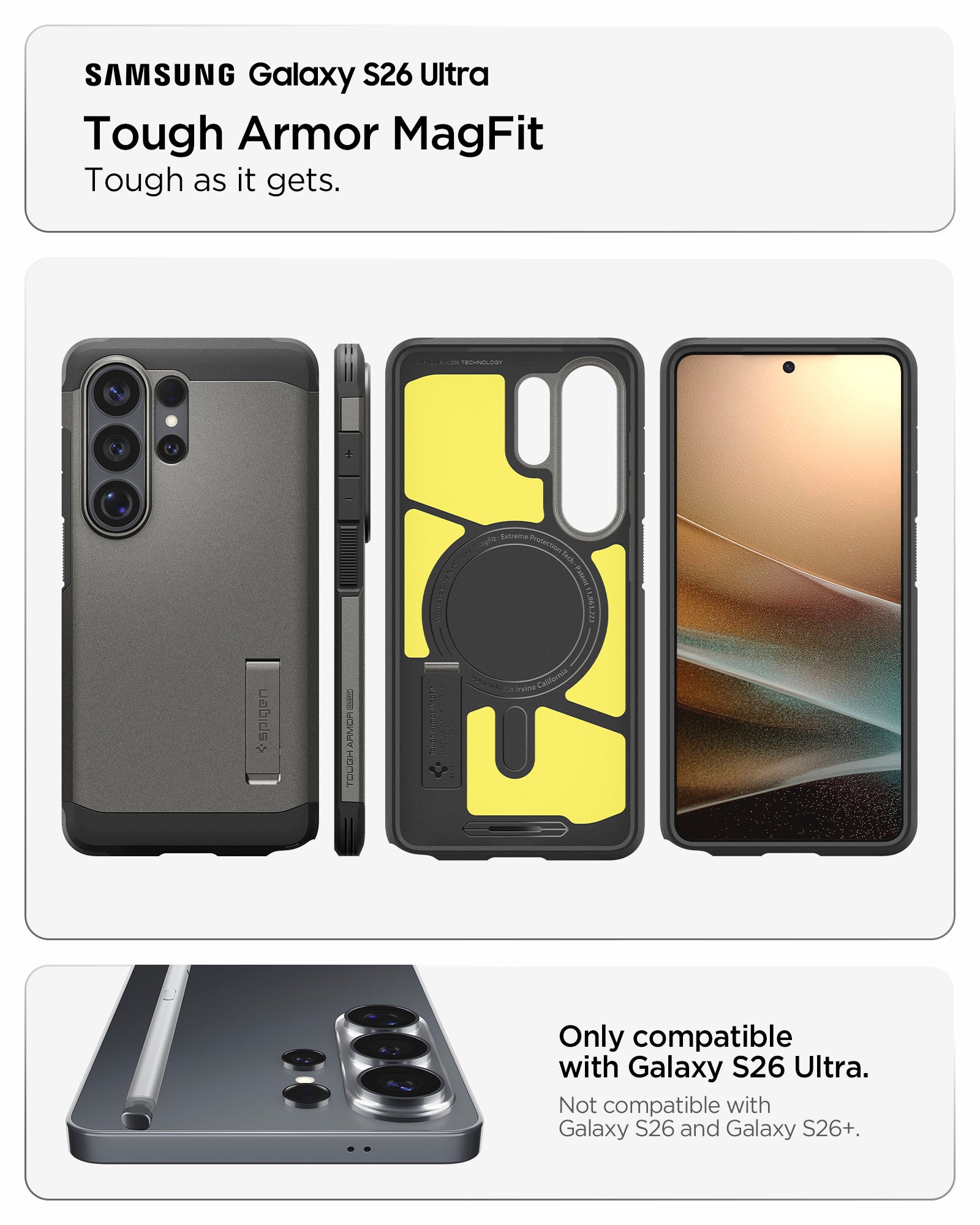 ACS11034 - Galaxy S26 Ultra Case Tough Armor (Mag Fit) Gunmetal showing compatibility and tough as it gets