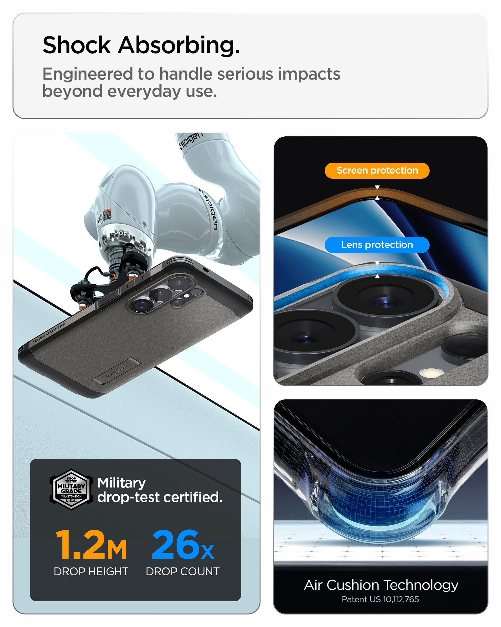 ACS11034 - Galaxy S26 Ultra Case Tough Armor (Mag Fit) Gunmetal showing shock absorbing. engineered to handle serious impacts beyond everyday use
