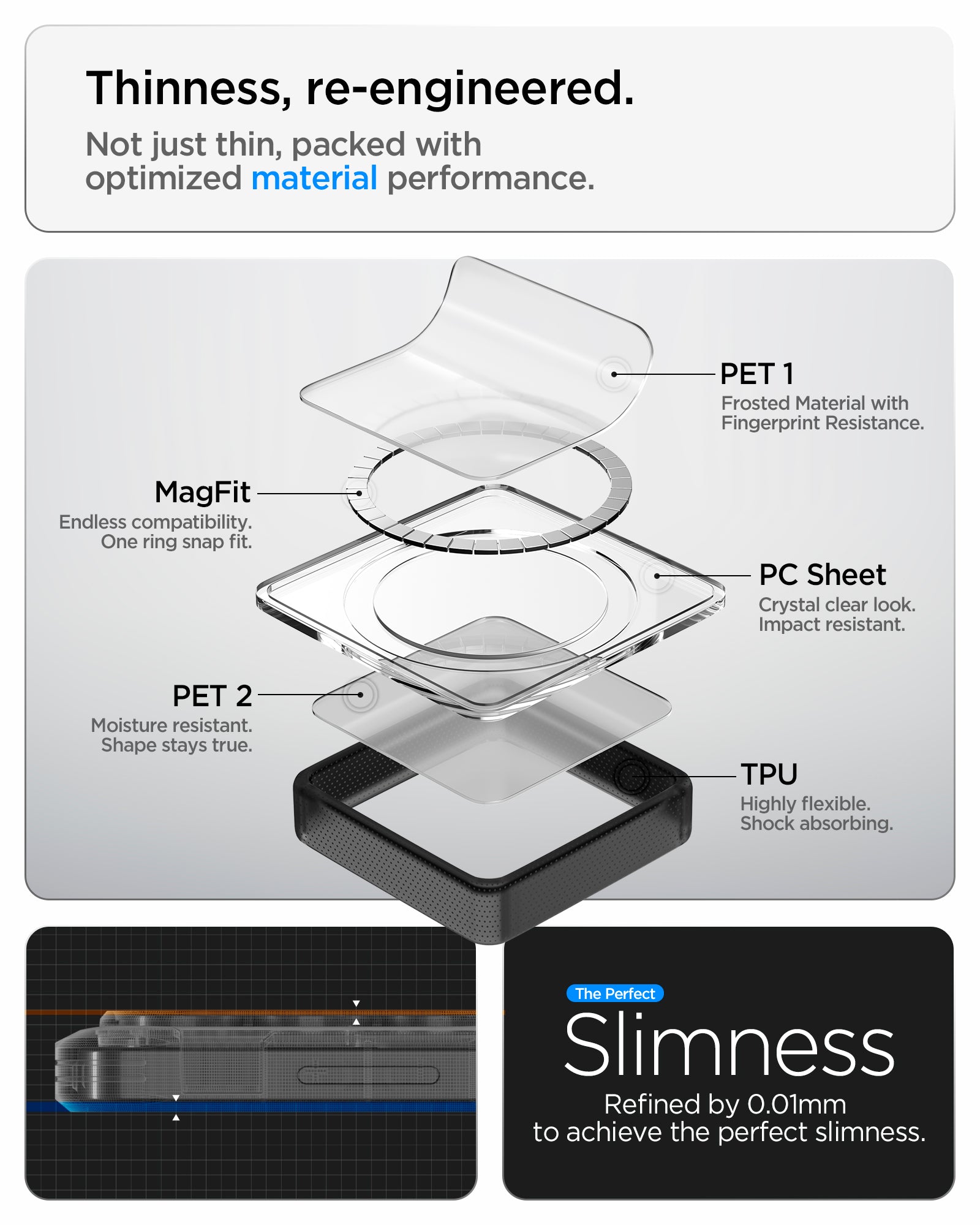 ACS10960 - Galaxy S26 Ultra Case Ultra Hybrid (Mag Fit) Frost Black showing thinness re engineered. no just thin packed with optimized material performance