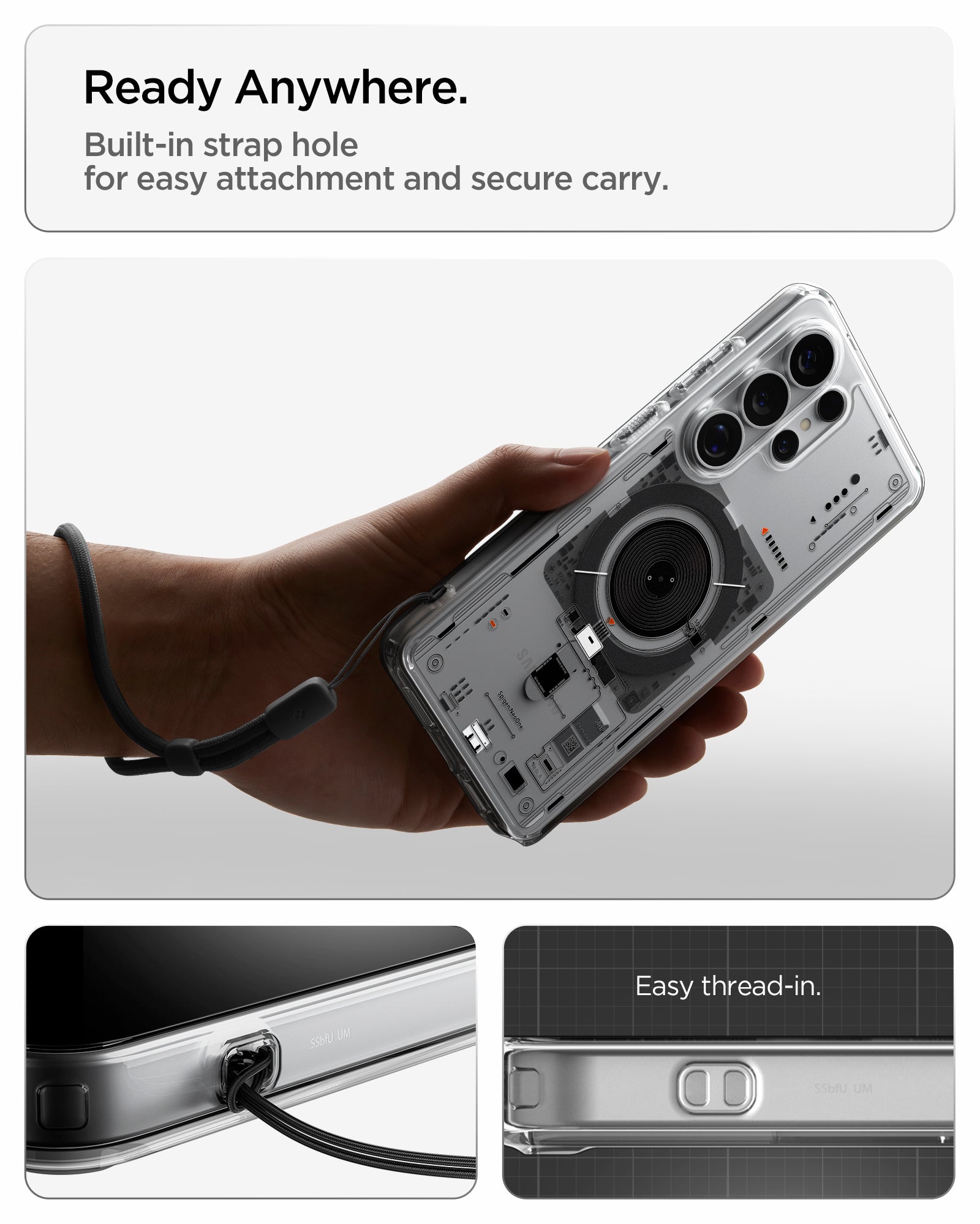 ACS10963 - Galaxy S26 Ultra Case Ultra Hybrid Neo One (Mag Fit) showing ready anywhere. built in strap hole for easy attachment and secure carry