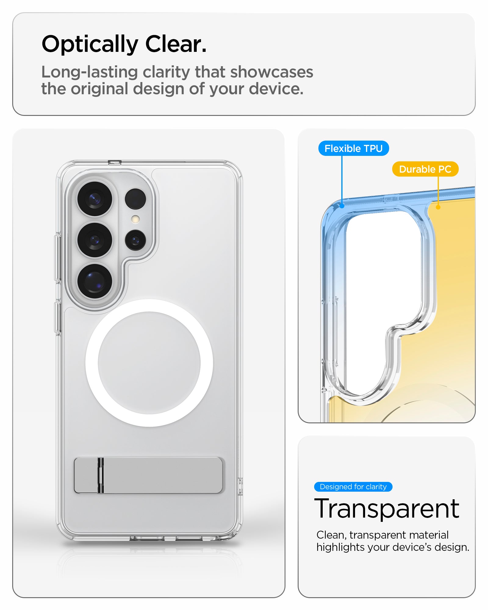 ACS11032 - Galaxy S26 Ultra Case - Ultra Hybrid S (Mag Fit) Clear White showing optically clear. long lasting clarity that showcases the original design of your device