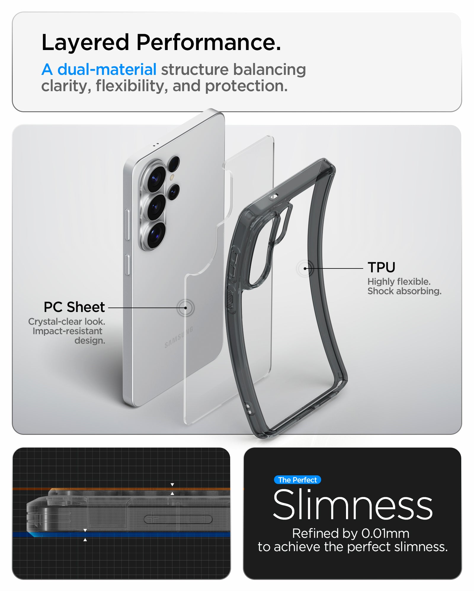 ACS11031 - Galaxy S26 Ultra Case Ultra Hybrid Space Crystal showing layered performance. a dual material structure balancing clarity flexibility and protection