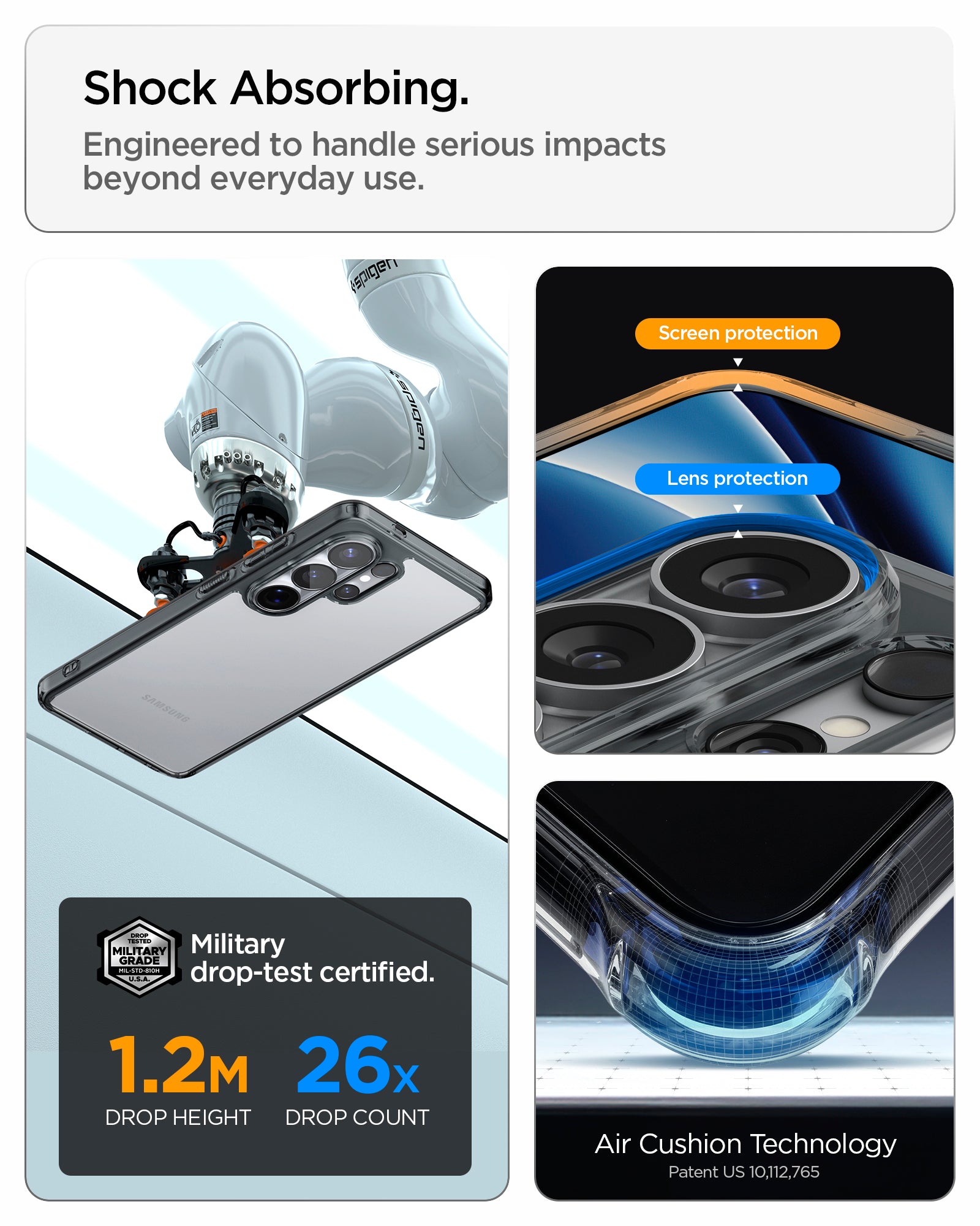 ACS11031 - Galaxy S26 Ultra Case Ultra Hybrid Space Crystal showing shock absorbing. engineered to handle serious impacts beyond everyday use