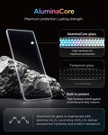 AGL11810 - Galaxy S26 FE GLAS.tR EZ Fit Pro showing AluminaCore glass construction designed for high hardness, scratch resistance, and daily impact protection