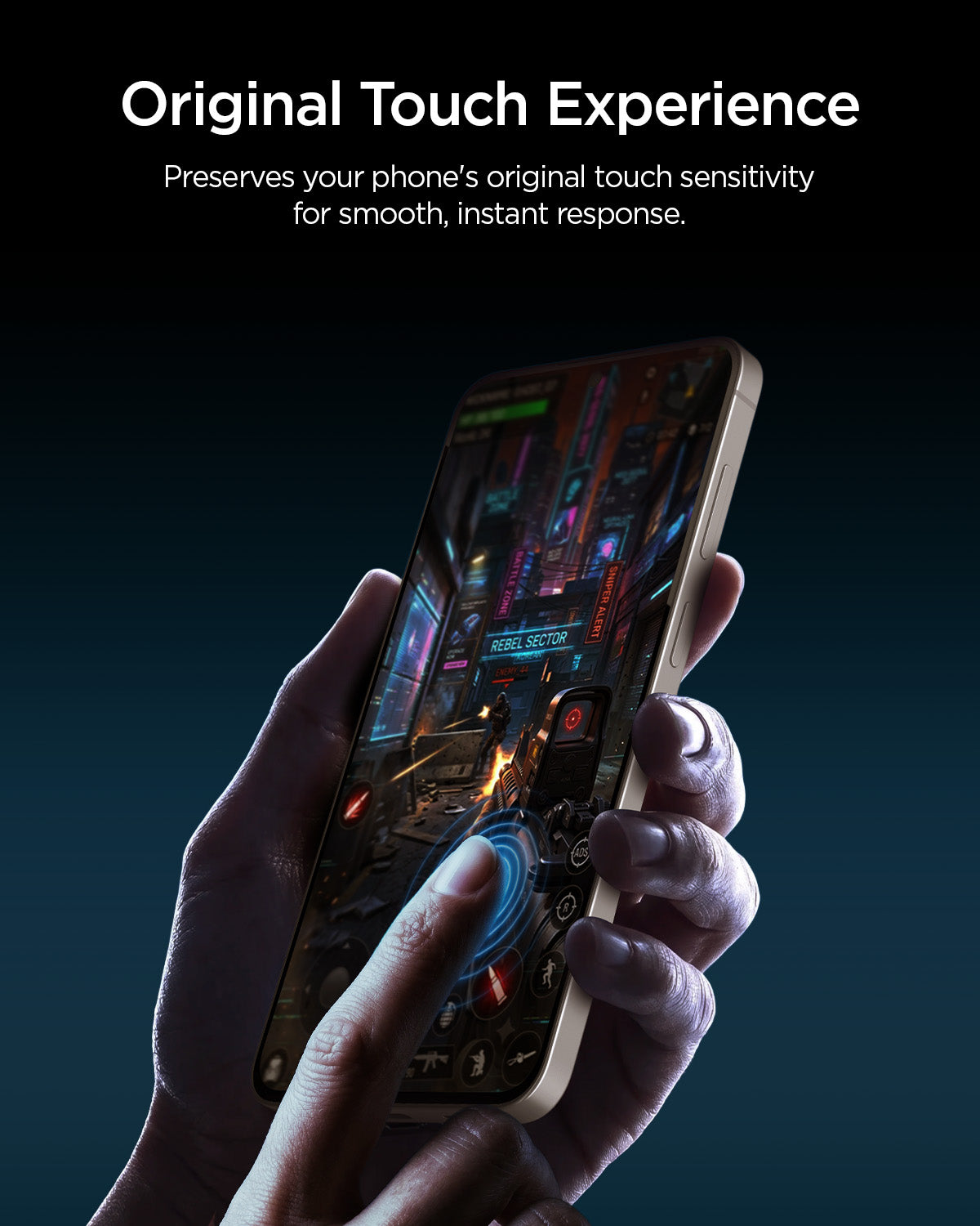 AGL11810 - Galaxy S26 FE GLAS.tR EZ Fit Pro showing screen protector maintaining original touch sensitivity for smooth and responsive screen interaction