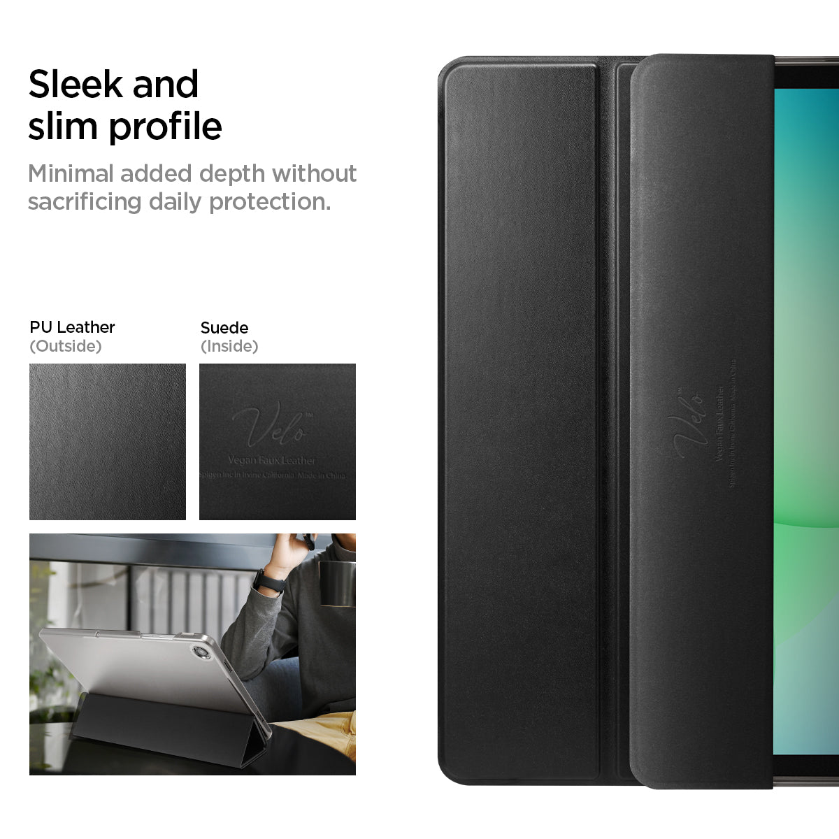 ACS10553 - Galaxy Tab A Series - Smart Fold Matte Black showing sleek and slim profile. minimal added depth without sacrificing daily protection.